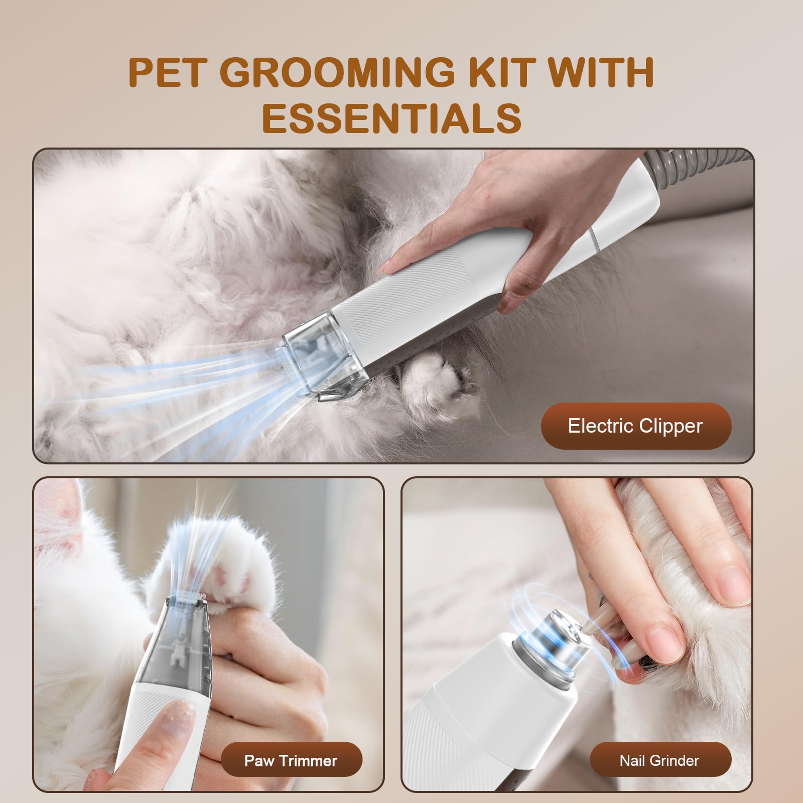 Ozumek Dog Grooming Vacuum, Dog Grooming Kit With Pet Clipper Nail Grinder, 3 Suction Modes Dog Brush Vacuum With 6 Pet Grooming