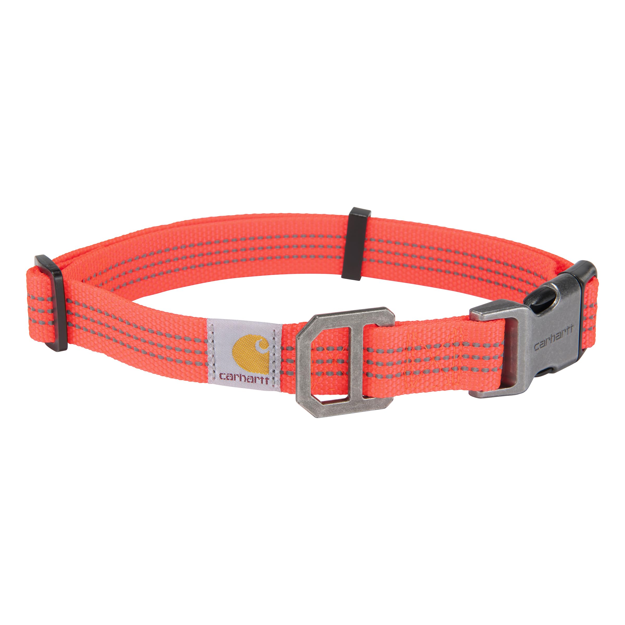 Carhartt Fully Adjustable Nylon Webbing Collars for Dogs, Reflective Stitching for Visibility, Coral Glow (Nylon Webbing), Mediu