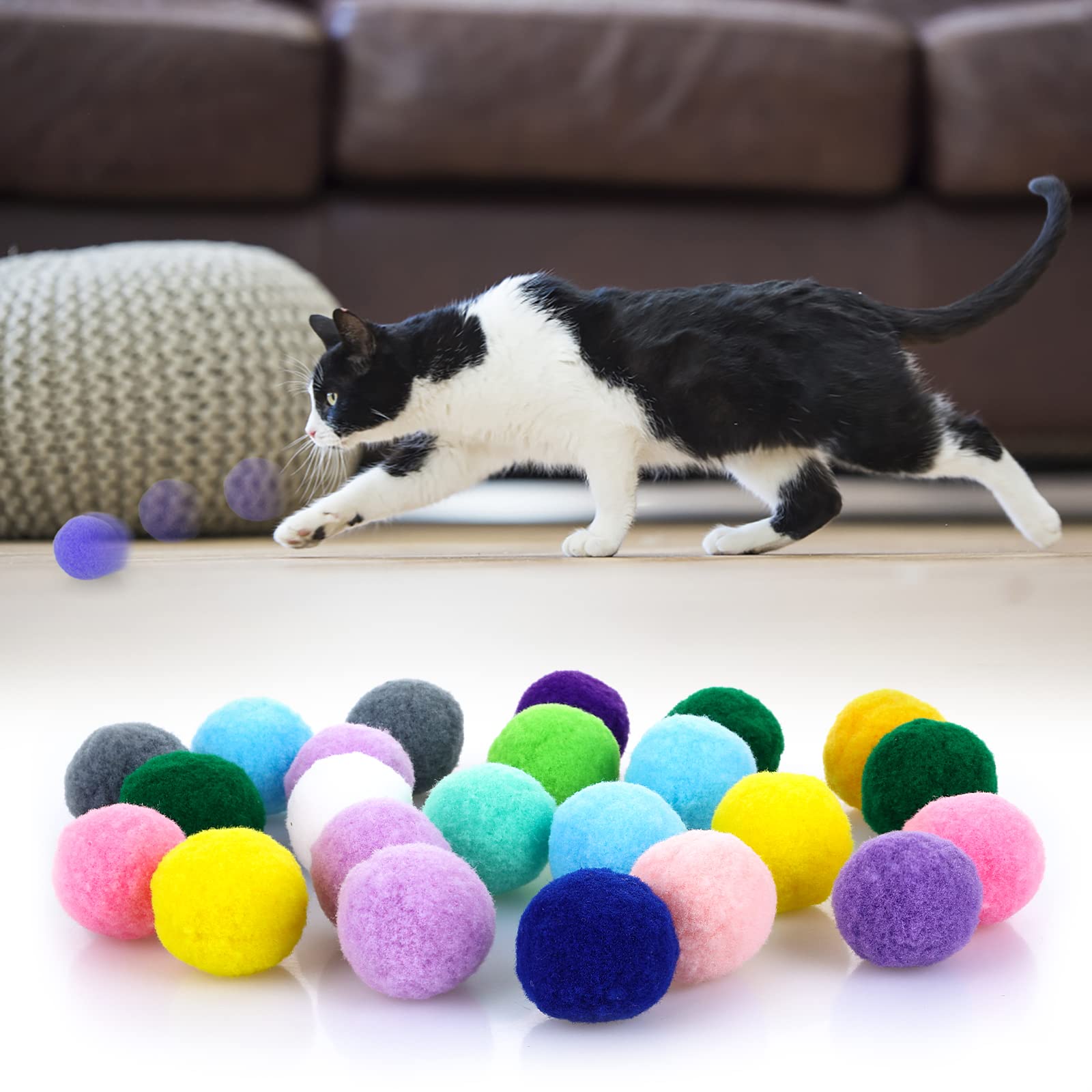 Molain Large Cat Toy Balls, Soft Cat Balls 1Inch Kitten Pom Poms Ball Cat Play Toy (50 Pcs)