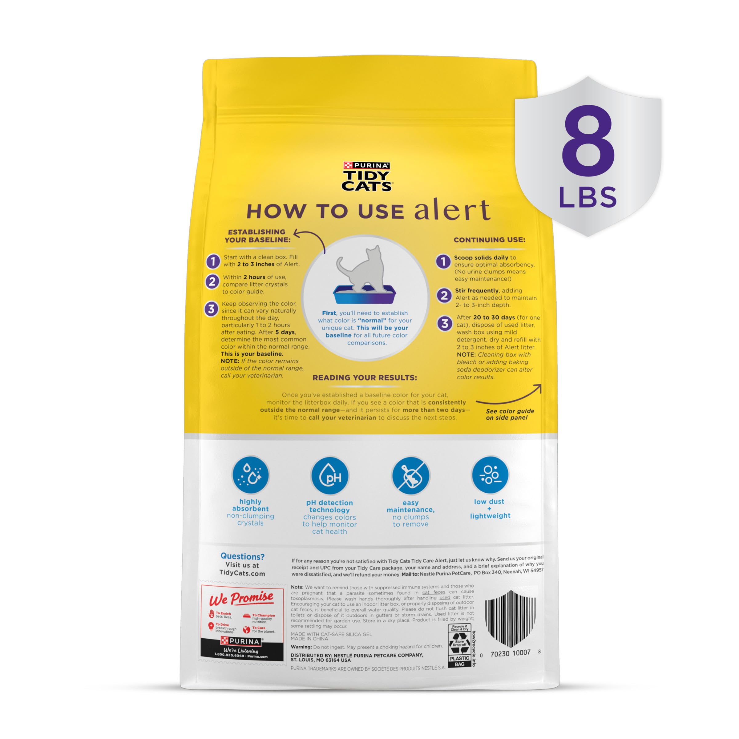 Purina Tidy Cats Tidy Care Alert Cat Health Monitoring Non Clumping Cat Litter With Silica Crystals - 8 Lb. Bag