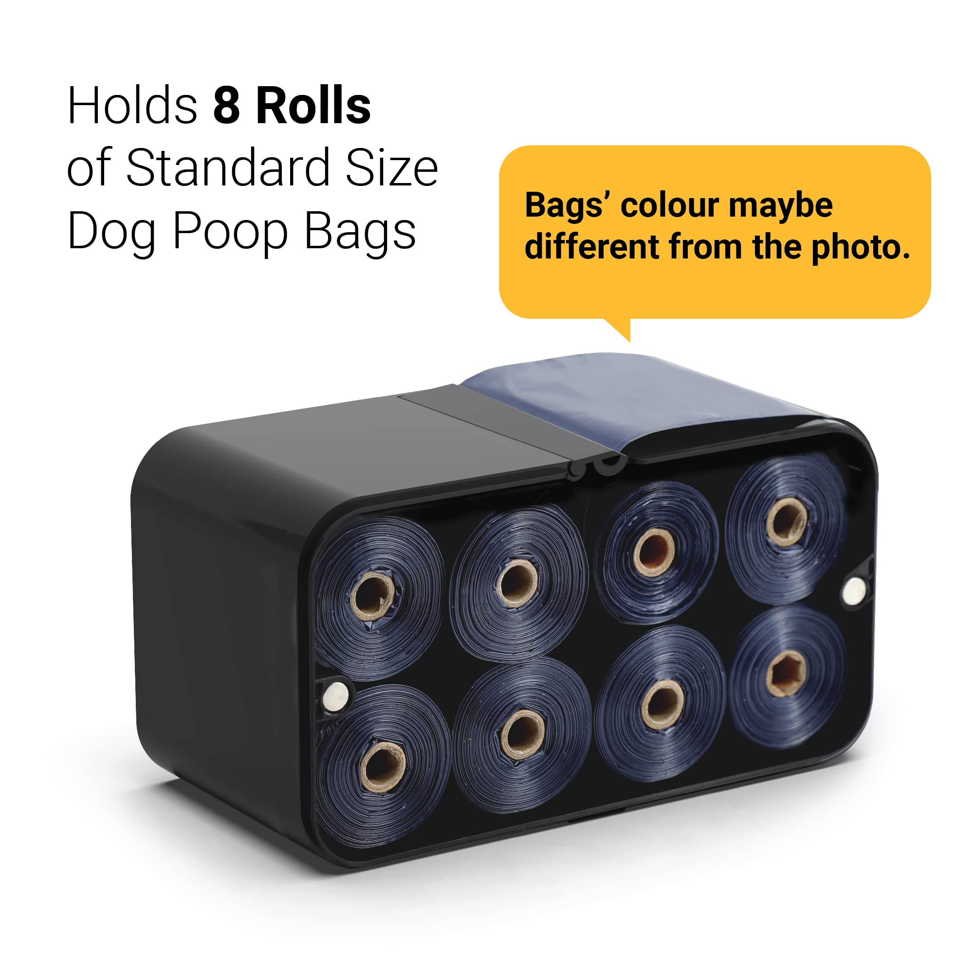 Svd.Pet Dog Poop Bag Dispenser With 120 Bags, Wall Mount Waste Bag Dispenser, Holds 8 Rolls Of Waste Bags, Indoor/Outdoor Wall Mount Or Place On Table(Black, Dispenser + Bags)