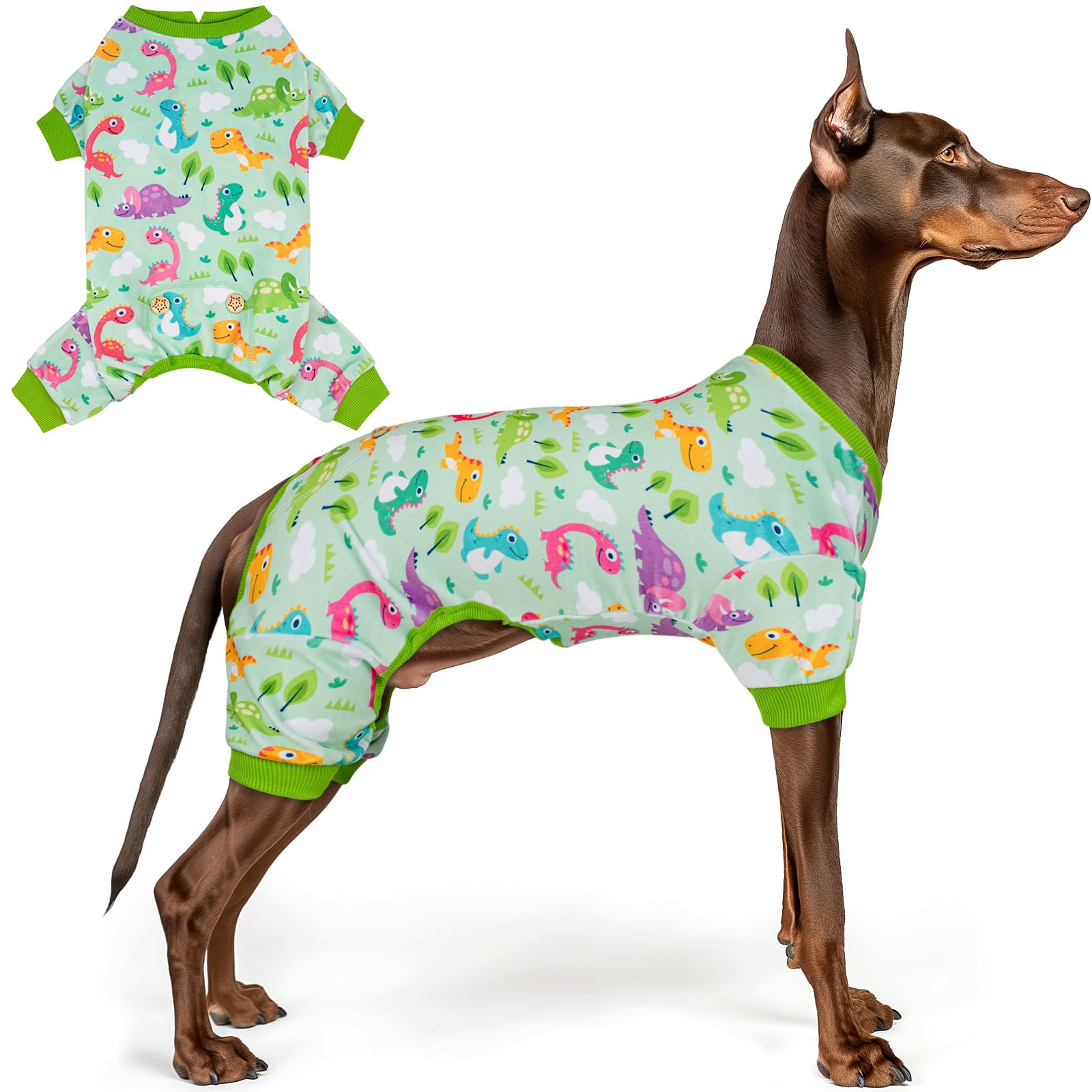 Kyeese Dog Pajamas Stretchy Pet Jammies Onesie Large Dog Pajamas With Colorful Dinosaurs Comfy Clothes For Dogs Boy Girl Velvet 