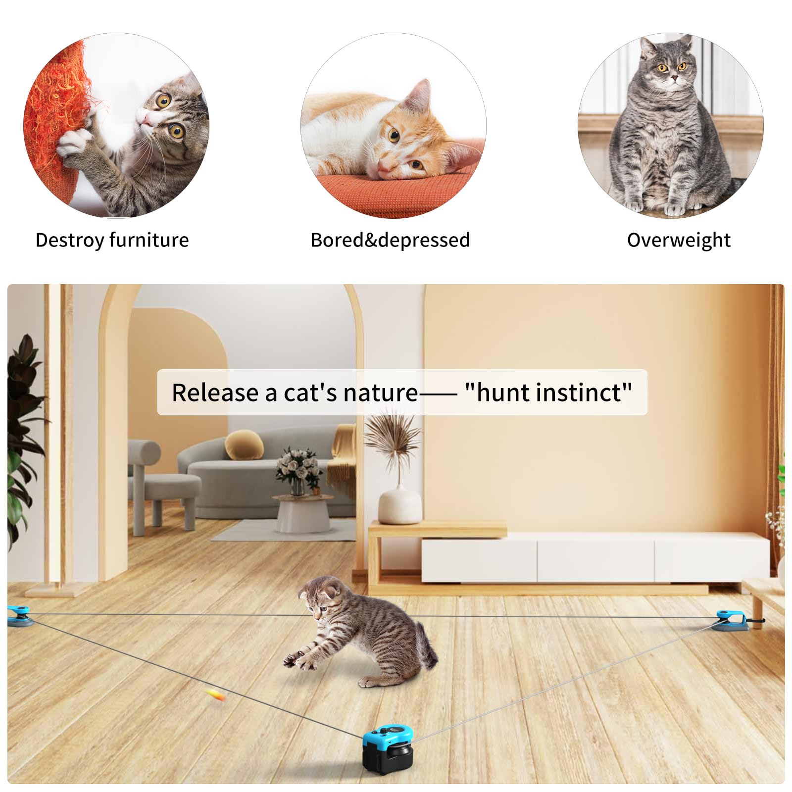 Asfrost Upgraded Interactive Cat Toy For Indoor Cats, Auto/Manual Control Diy Cat Feather Mouse Toy Treadmill For Bored Kitten P