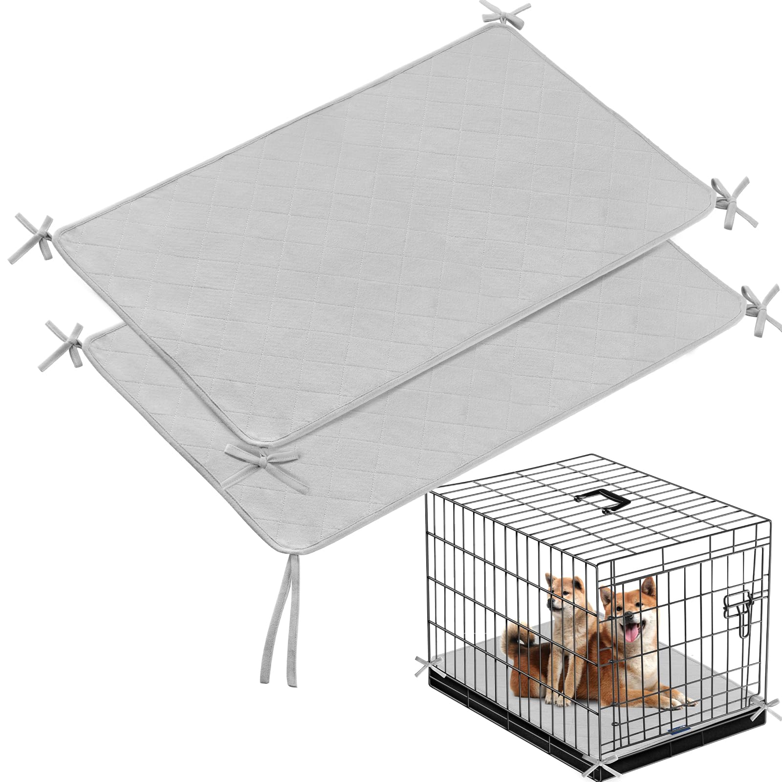 Waterproof Dog Crate Mat With Rope 2 Pack (30X19), Washable Pee Pads For Dogs, Non-Slip Training Pads For Dogs, Fits 30 Inch Dog