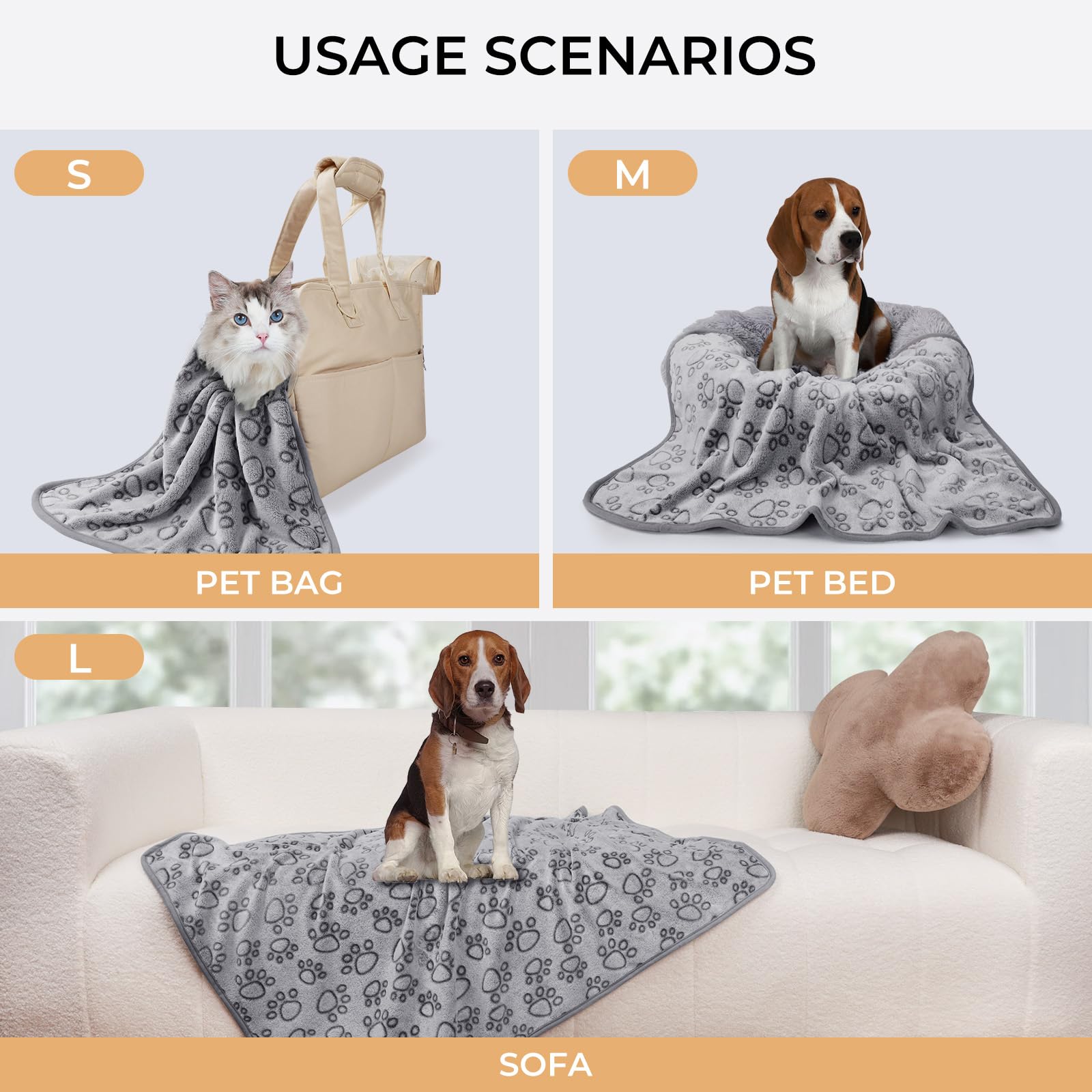 Luciphia 1 Pack 6 Dog Blankets Cat Soft Fluffy Fleece Pet Blanket Warm Cute Print Design Puppy Kitten Doggy Paw Grey Medium(30''