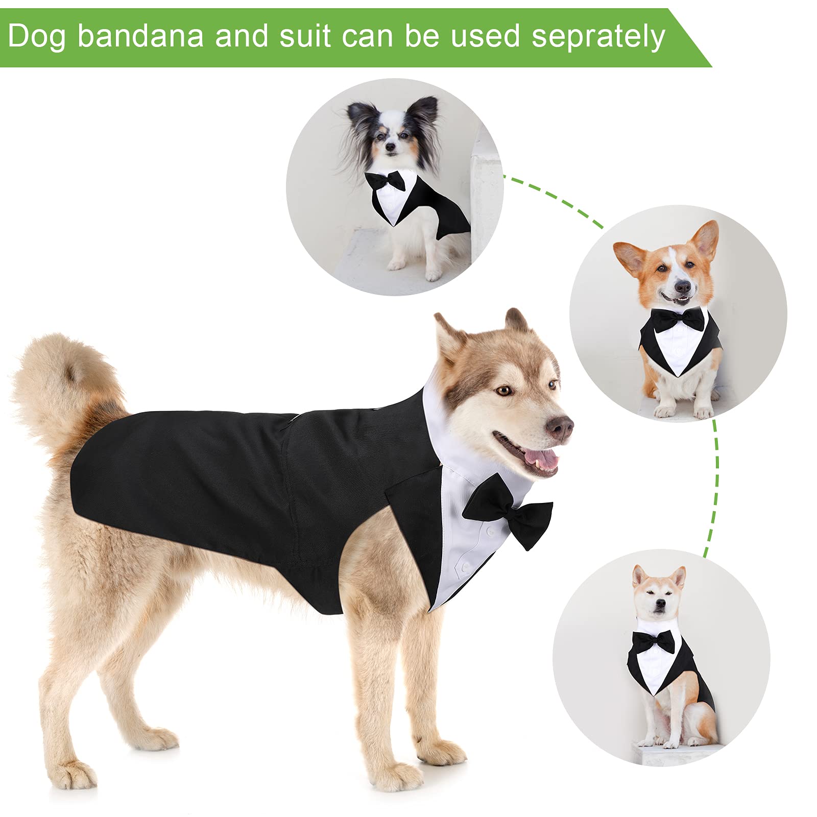 Weewooday Dog Tuxedo and Bandana Set, Formal Pet Suit for Weddings, XL, Stripe Style
