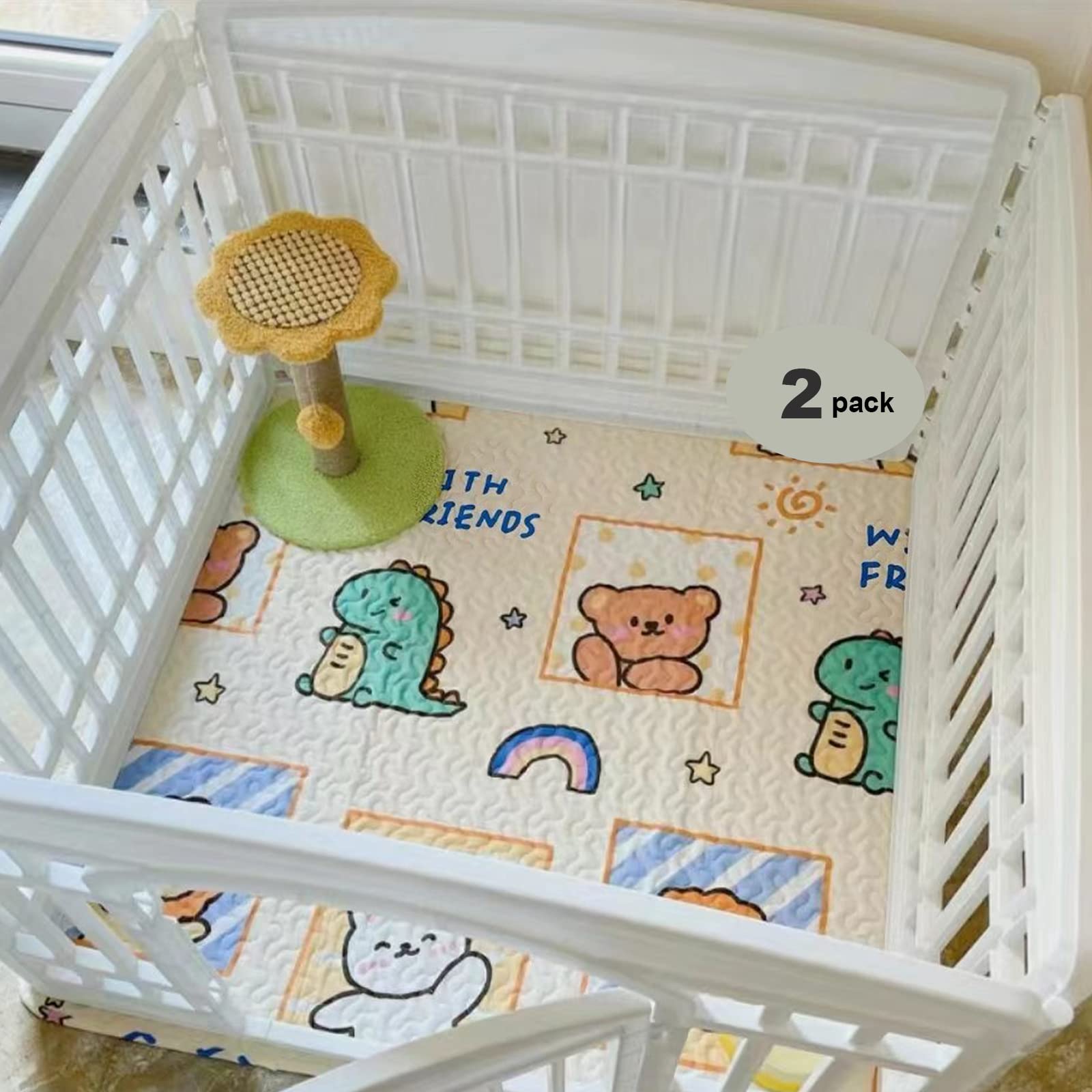 New Upgrade Dog Playpen Mat 2-Pack Crate Mat Puppy Pads, Personalized Dog Crate Pad,[Playpen Not Included!],Reusable Whelping Pl