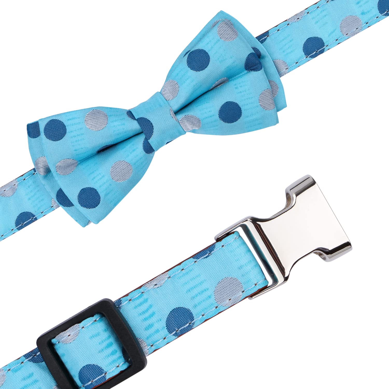 Rhea Rose Bowtie Dog Collar Blue Polka Dots Small