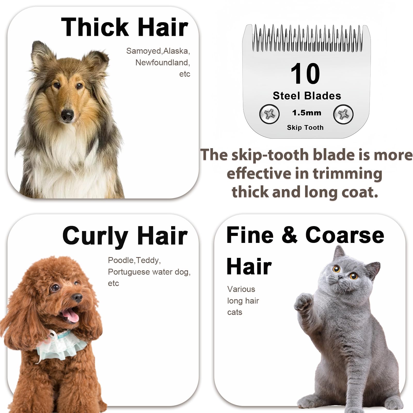 Filymosie 10 Skip Tooth Blades,Detachable Pet Dog Grooming Steel Blade,Compatible With Andis/Oster A5/Wahl Km10 Series Clippers,
