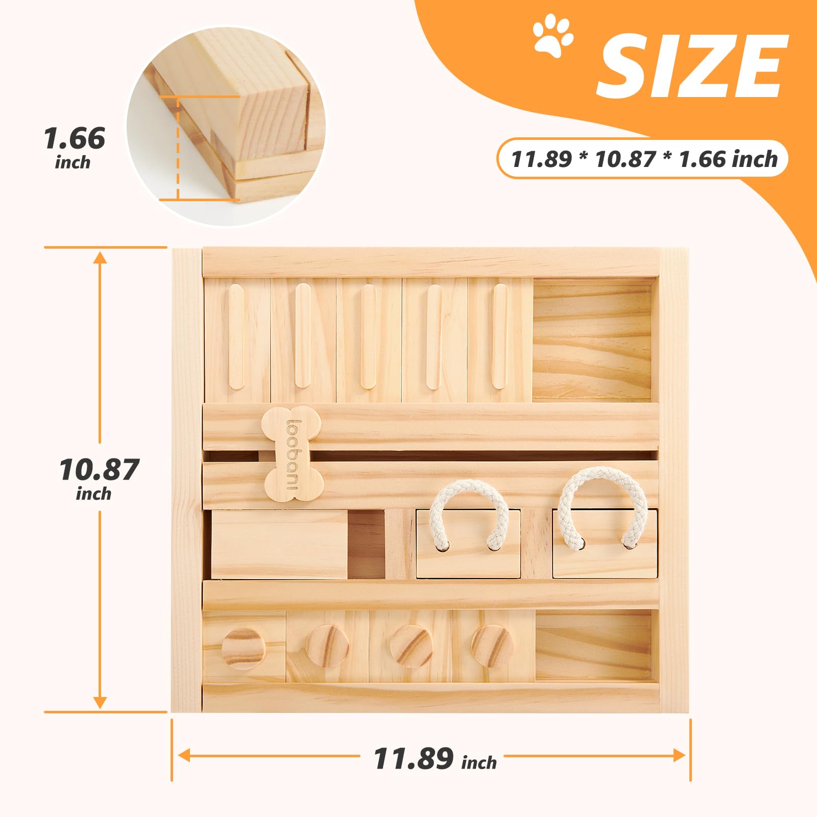 LOOBANI Dog Puzzle Toys - Wooden Interactive Slow Feeder, L-Square Slide Puzzle for Small to Large Dogs, Model OL-LB-FiveOne-CC