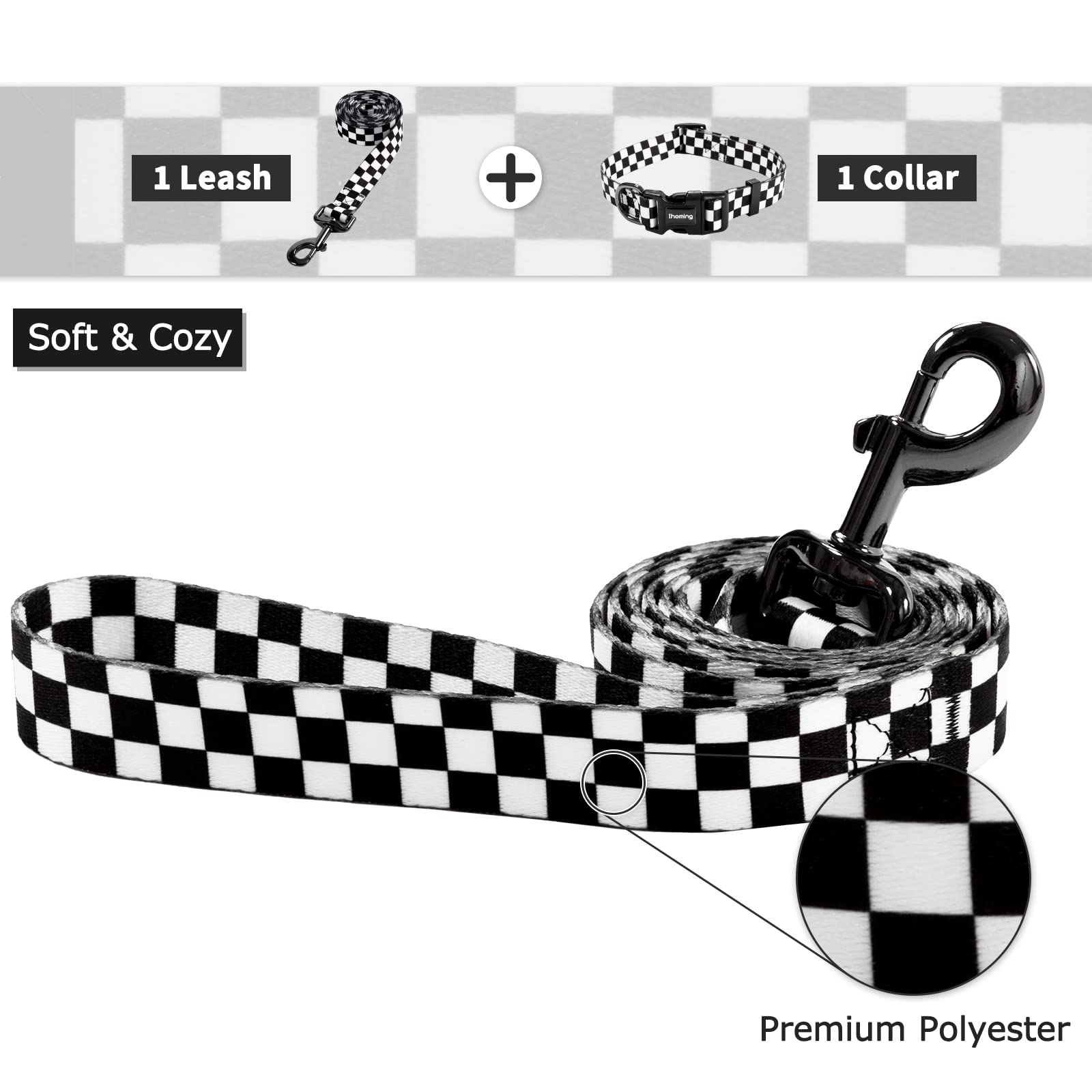 Ihoming Dog Collar And Leash Set For Daily Outdoor Walking Running Training, Chess Board Design For Large Boys Girls Dogs Cats P
