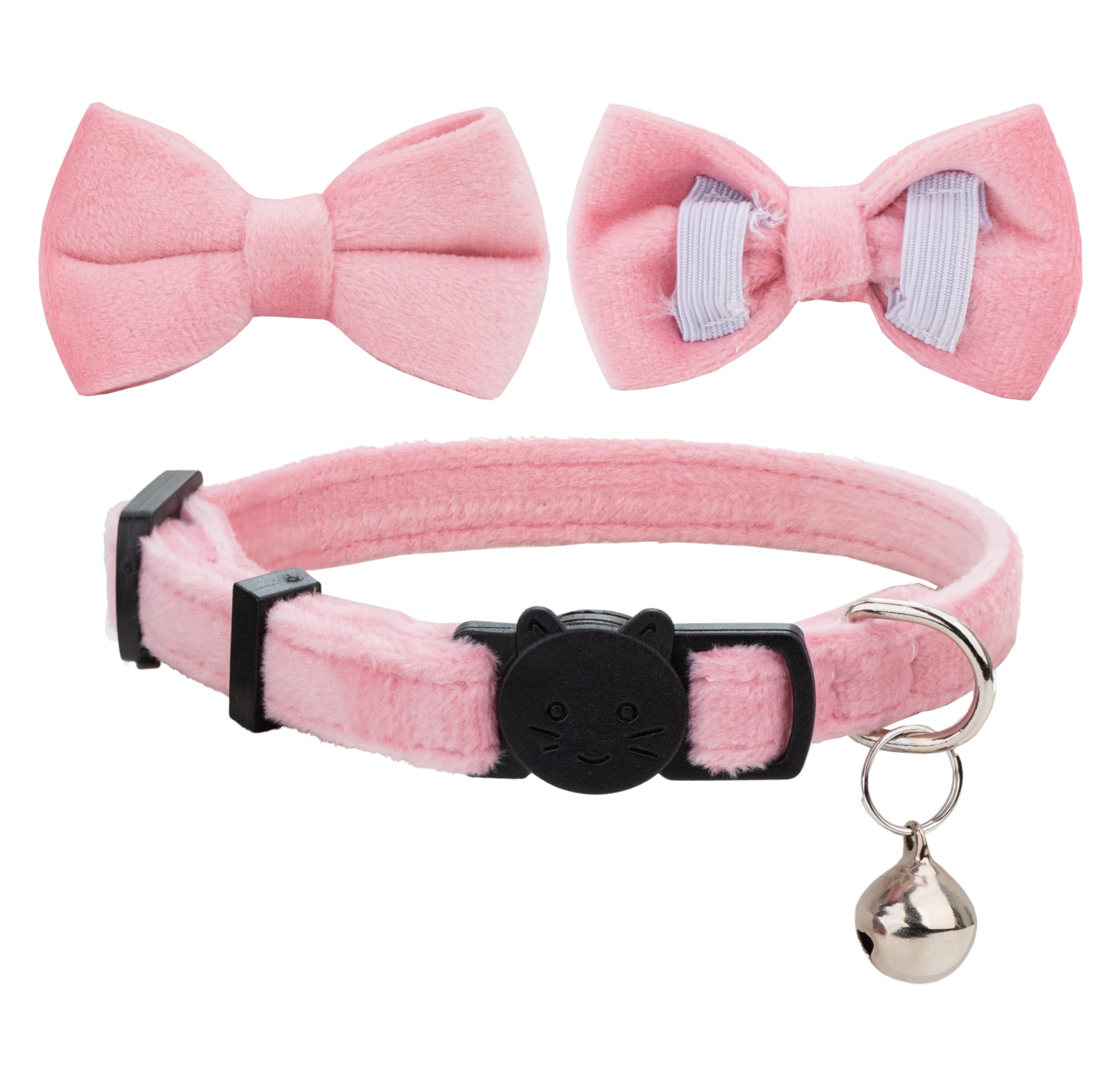 Gyapet Cat Collar Breakaway With Bell Boy Girl Kitten Bow Tie Safety Plaid Solid Color Set Cute Soft Summer B-[2Pcs] Pink