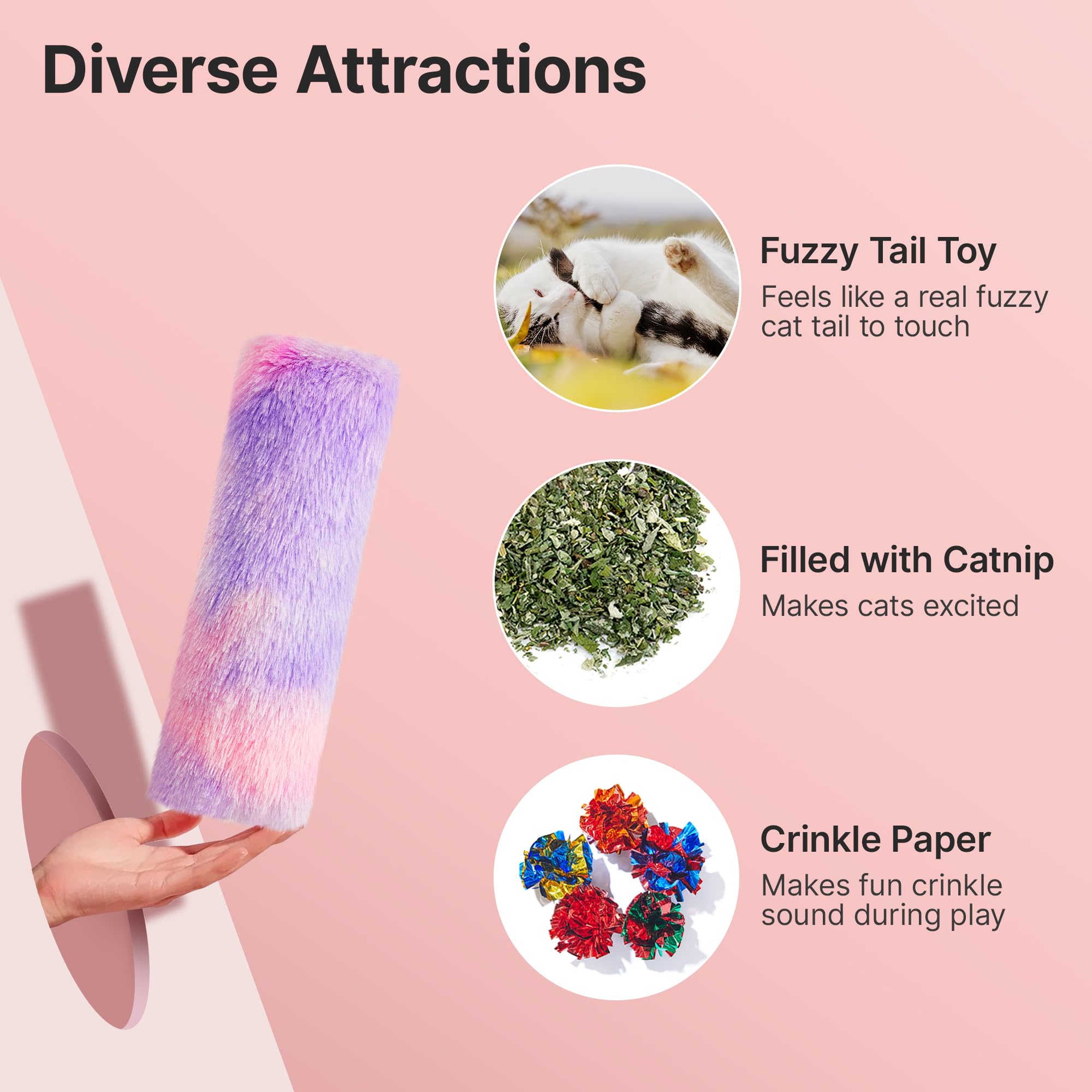 Potaroma Cat Toys Pillows, 3 Pcs, Soft And Durable Cat Crinkle Sound With Catnip Inside, Interactive Indoor Kitten Kicker, Promotes Kitty Exercise