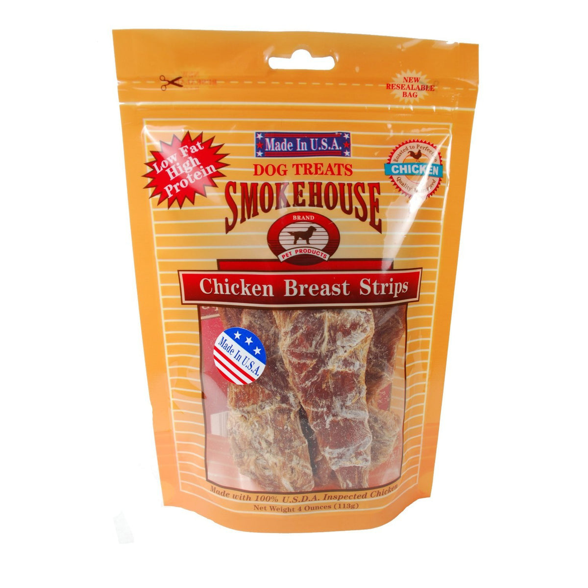 Smokehouse 100-Percent Natural Chicken Breast Strips Dog Treats, 4-Ounce