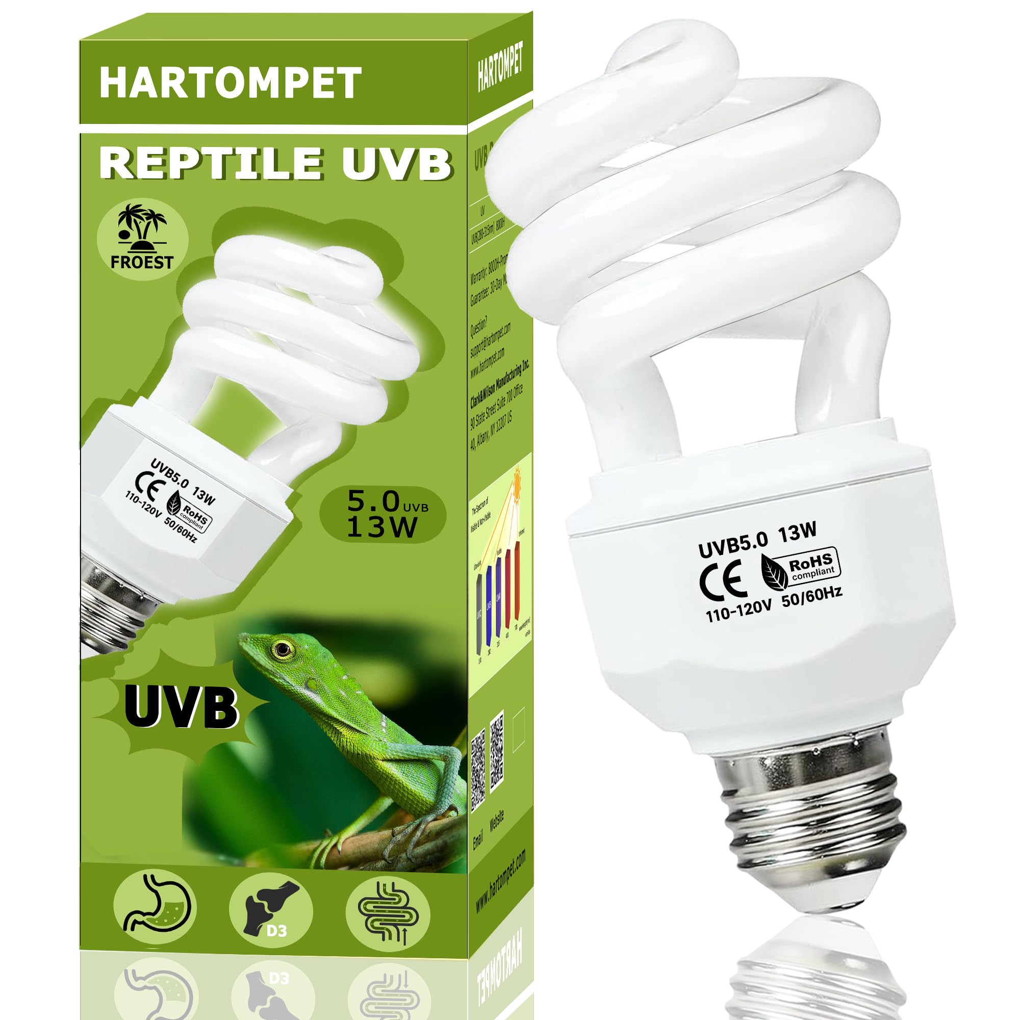Hartompet Uvb 5.0 Reptile Light13W, Compact Fluorescent Tropical Lamp, Coil Uvb Bulb For Rainforest Reptiles - Light For Crowned