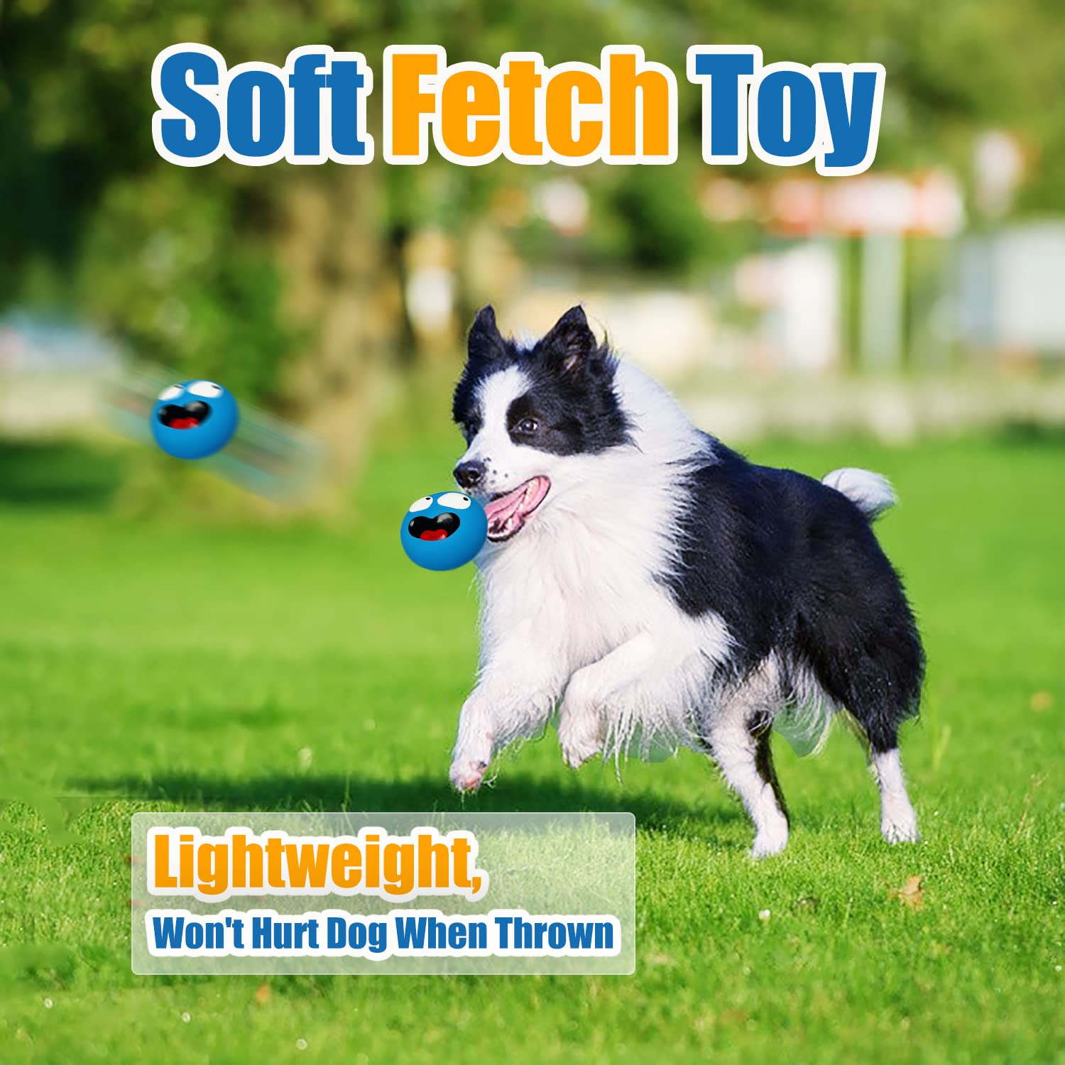 HOLYSTEED Squeaky Dog Toys for Medium & Large Breeds, Stuffed Latex Balls, Yellow, 2pcs Puppy Flat Ball with Smile Face