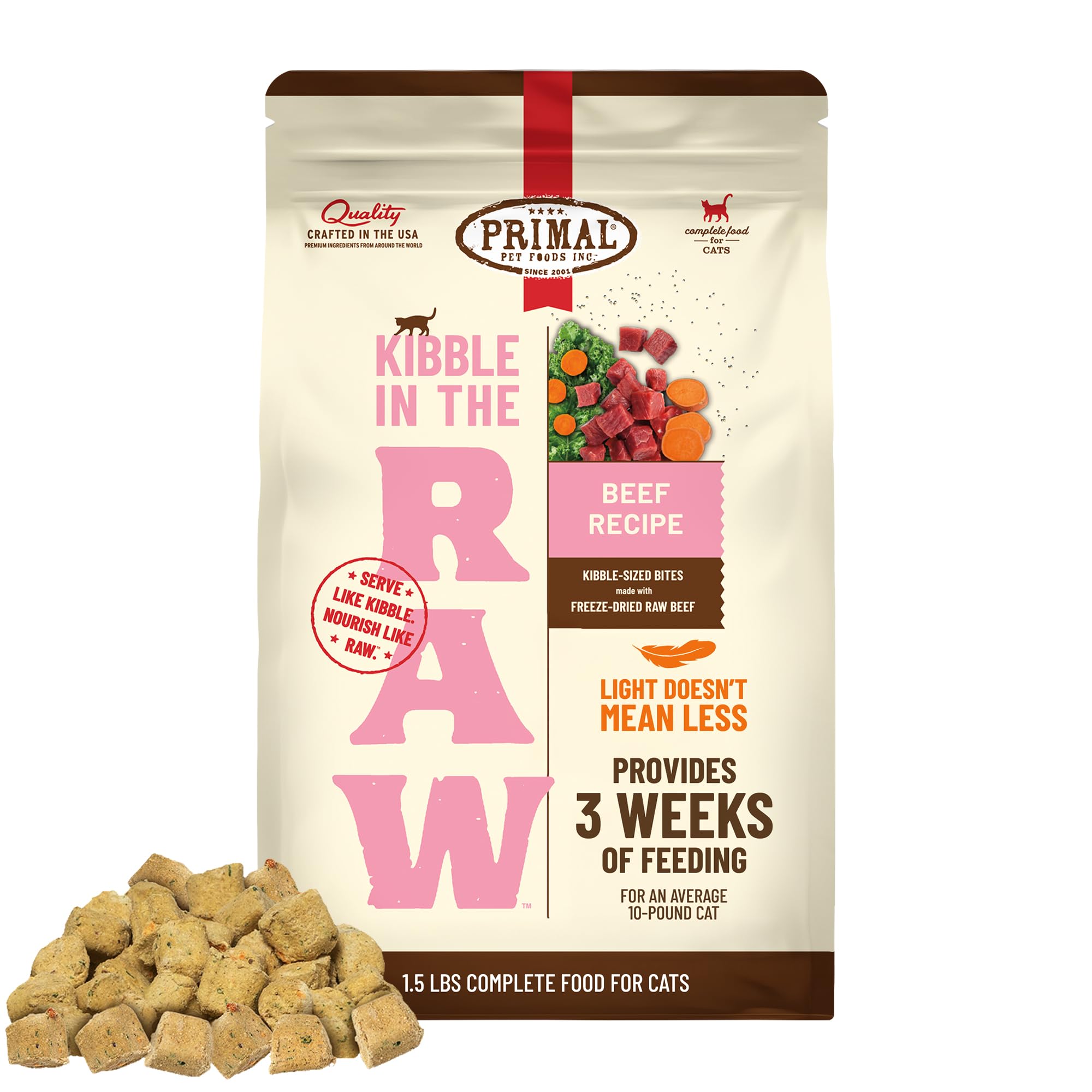 Primal Kibble in The Raw, Freeze Dried Cat Food, Beef, Scoop & Serve, Made with Raw Protein, Whole Ingredient Nutrition, Crafted