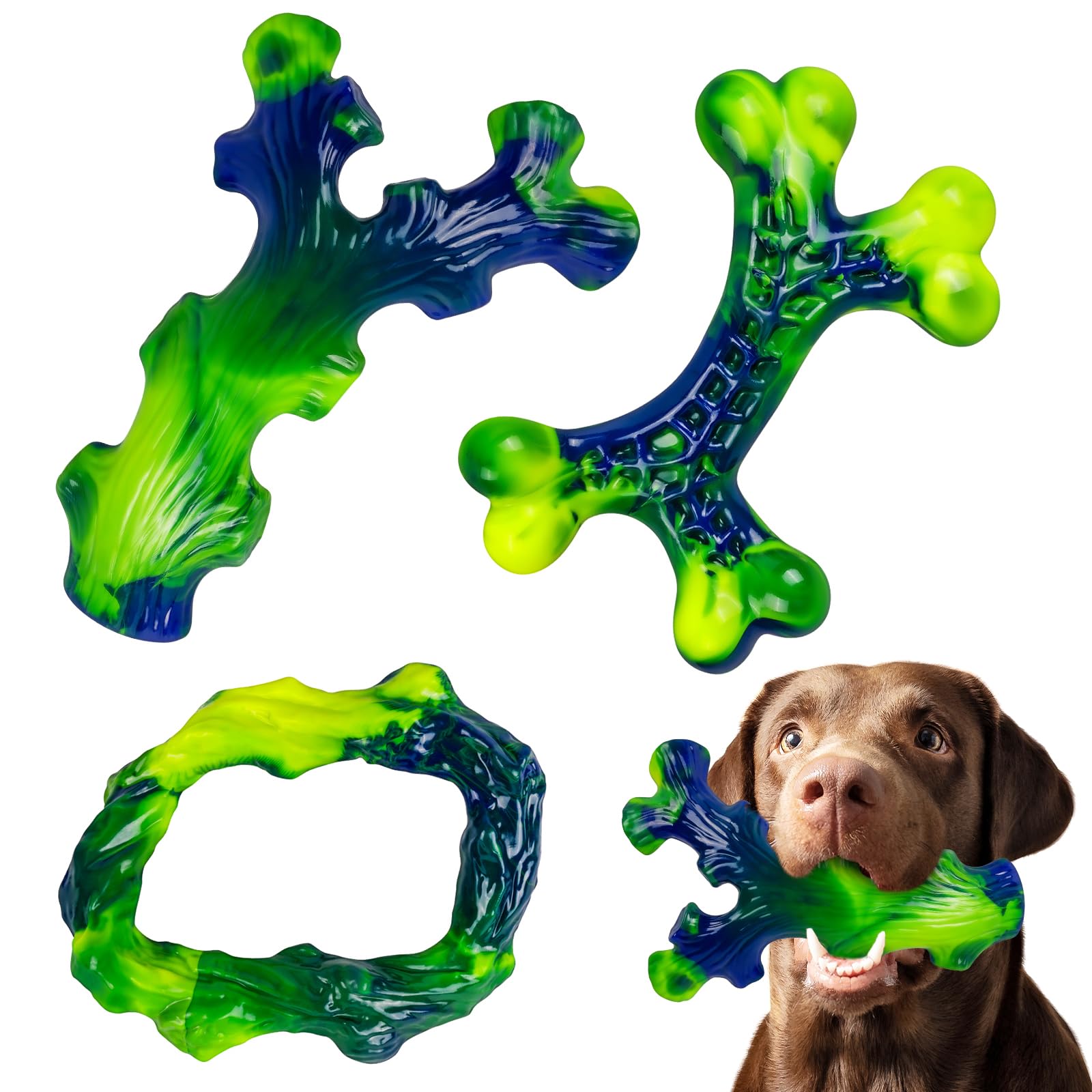 Frienhund 3-Pack Indestructible Nylon Dog Chew Toys For Aggressive Chewers - Long-Lasting Durable Bone-Shaped Toys, Large Breed 