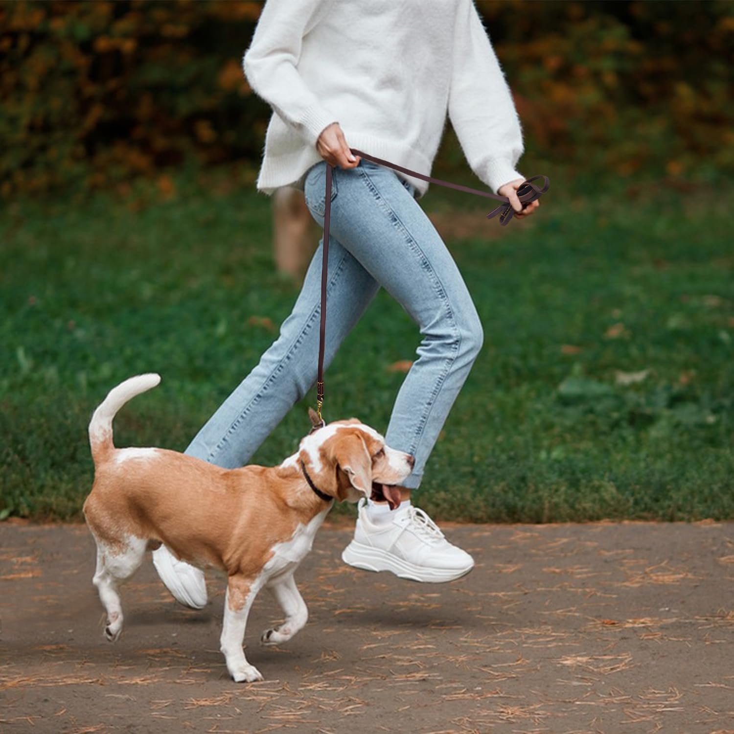 Lwbmg Leather Dog Leash For Small & Medium Dogs, 6Ft Soft Genuine Leather, Brown