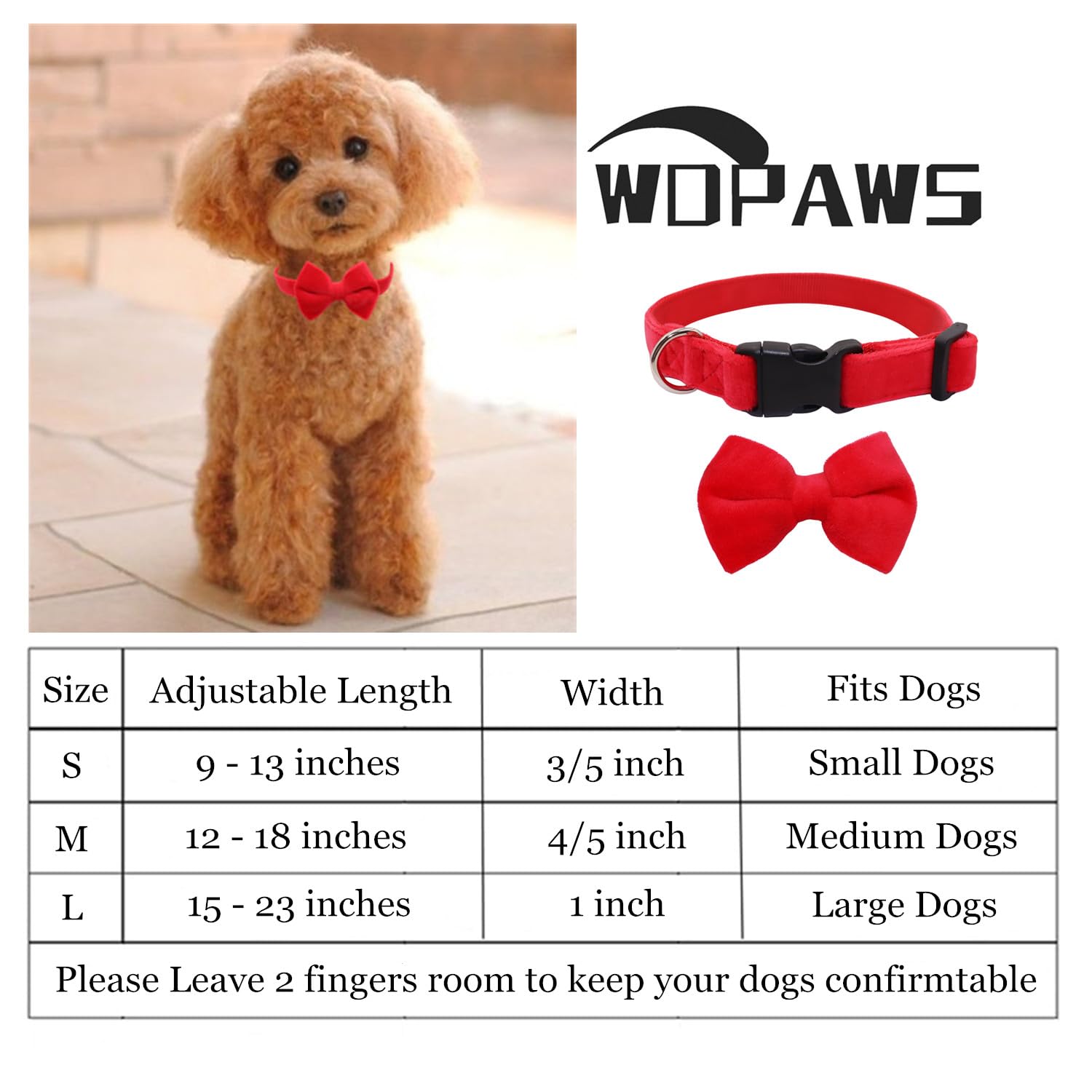 Wdpaws Dog Collar With Bowtie Soft Velvet Material With Quick Release Buckle For Large Dogs (Red, L)