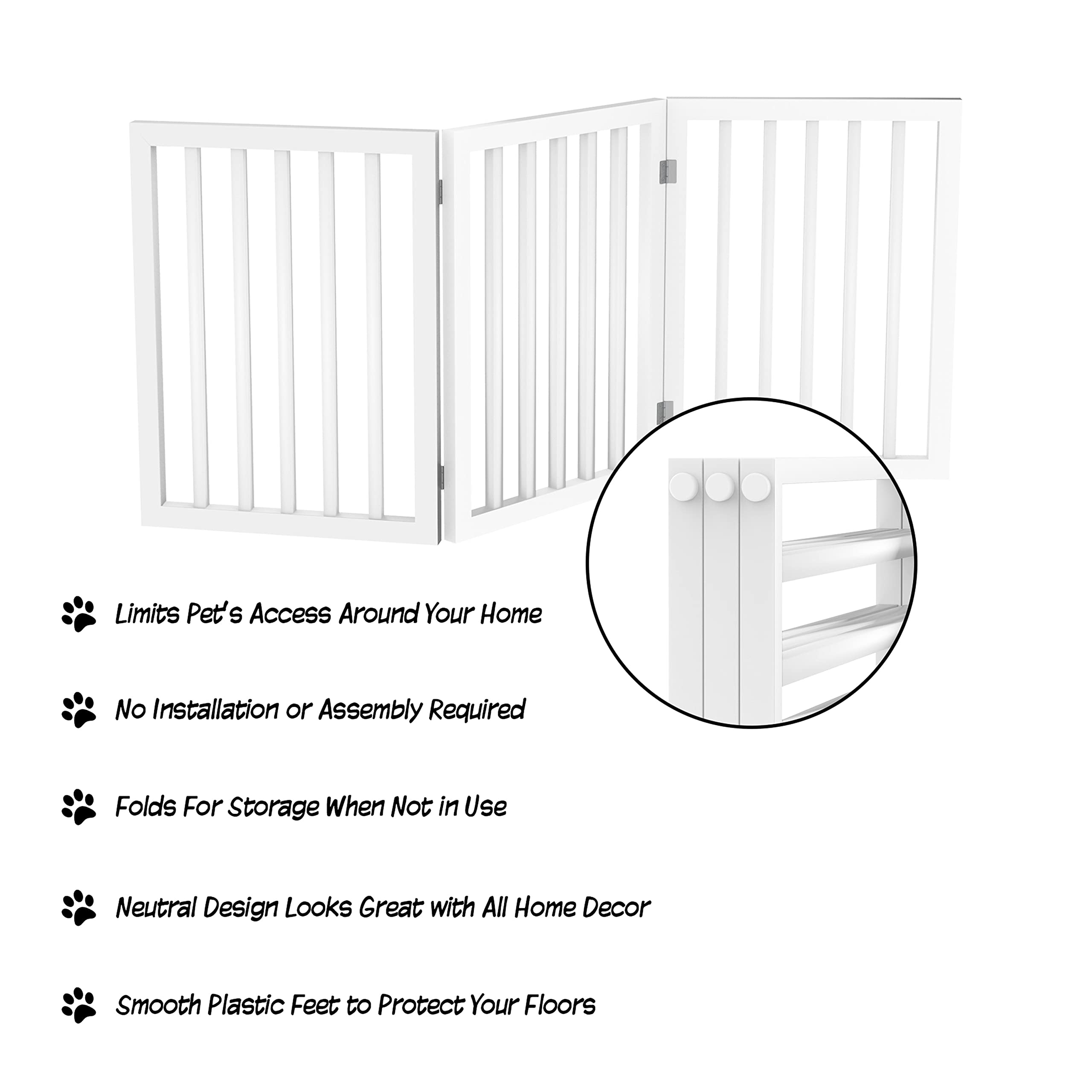 Indoor Pet Gate - 3-Panel Folding Dog Gate For Stairs Or Doorways - 54X24-Inch Freestanding Pet Fence For Cats And Dogs By Petma