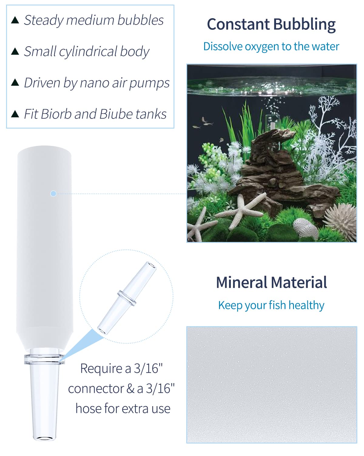 Pawfly Aquarium Replacement Air Stone Bubbler For Specific Classic Tube Flow Halo And Life Fish Tanks Mini Compatible Bubble Release Tool Oxygen Diffuser For Nano Air Pumps, 5 Pack