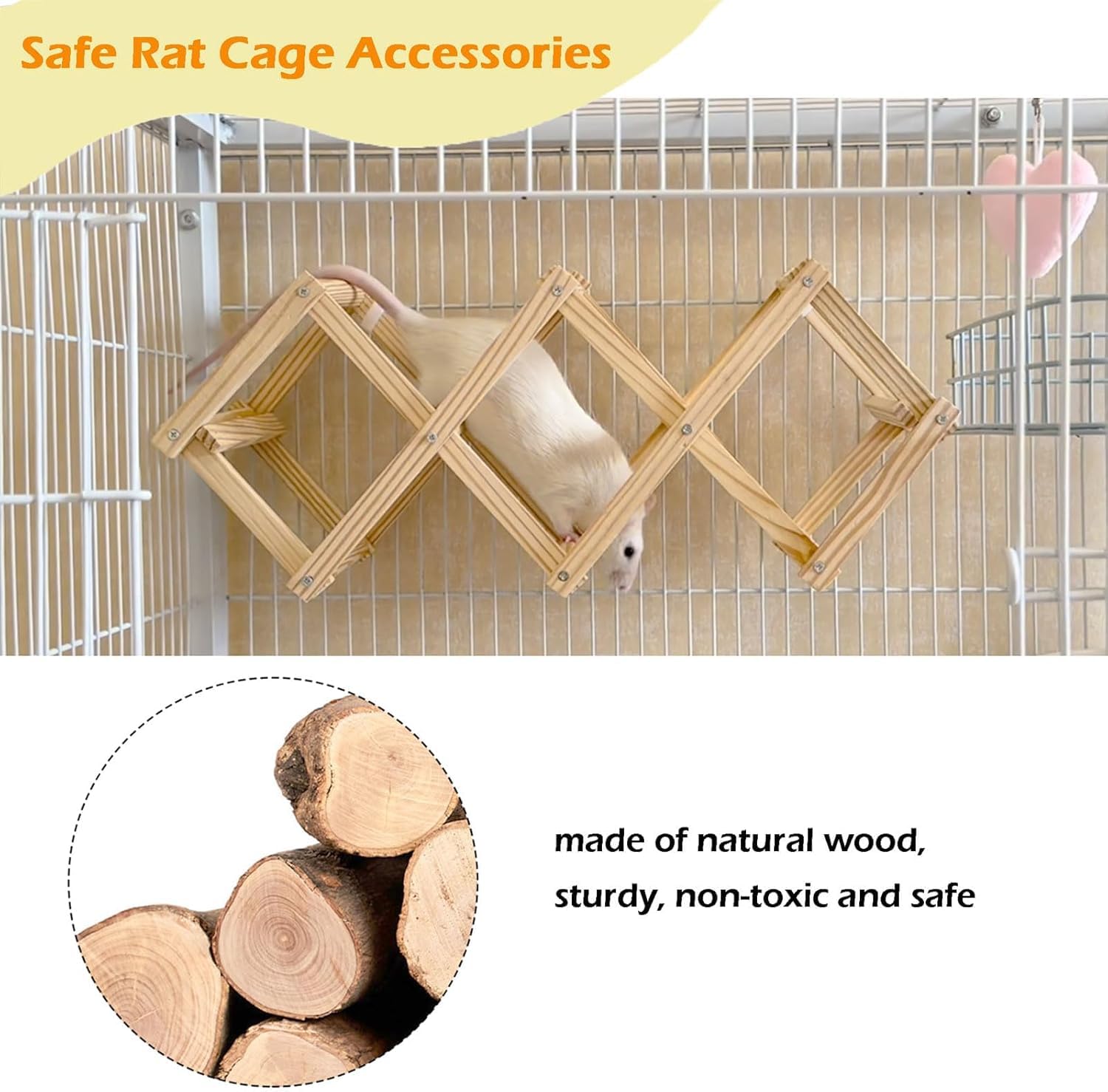 Wooden Rat Climbing Toys, Natural Pet Rat Cage Accessories Climbing Ladder, Fancy Rats Enrichment Toys Activities, Hanging Roden
