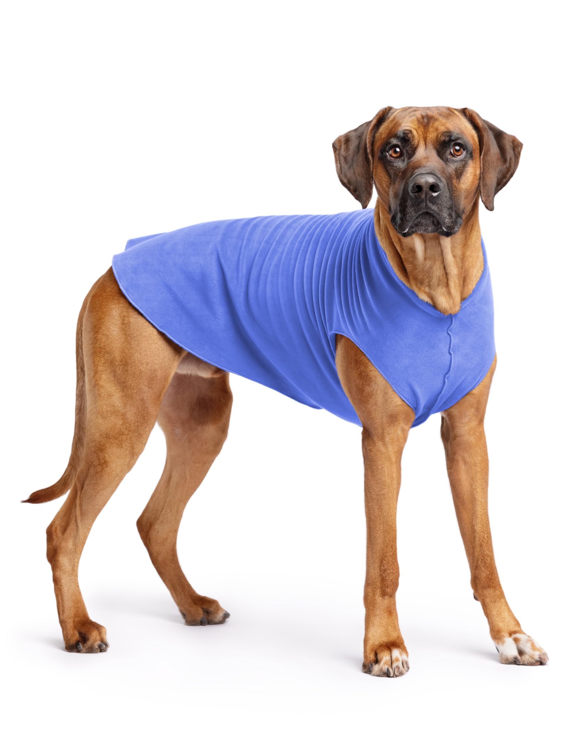 Gold Paw Stretch Fleece Dog Coat, Stretchy Pet Sweater, Machine Washable Pullover For Winter And Fall, Cornflower Blue, 26