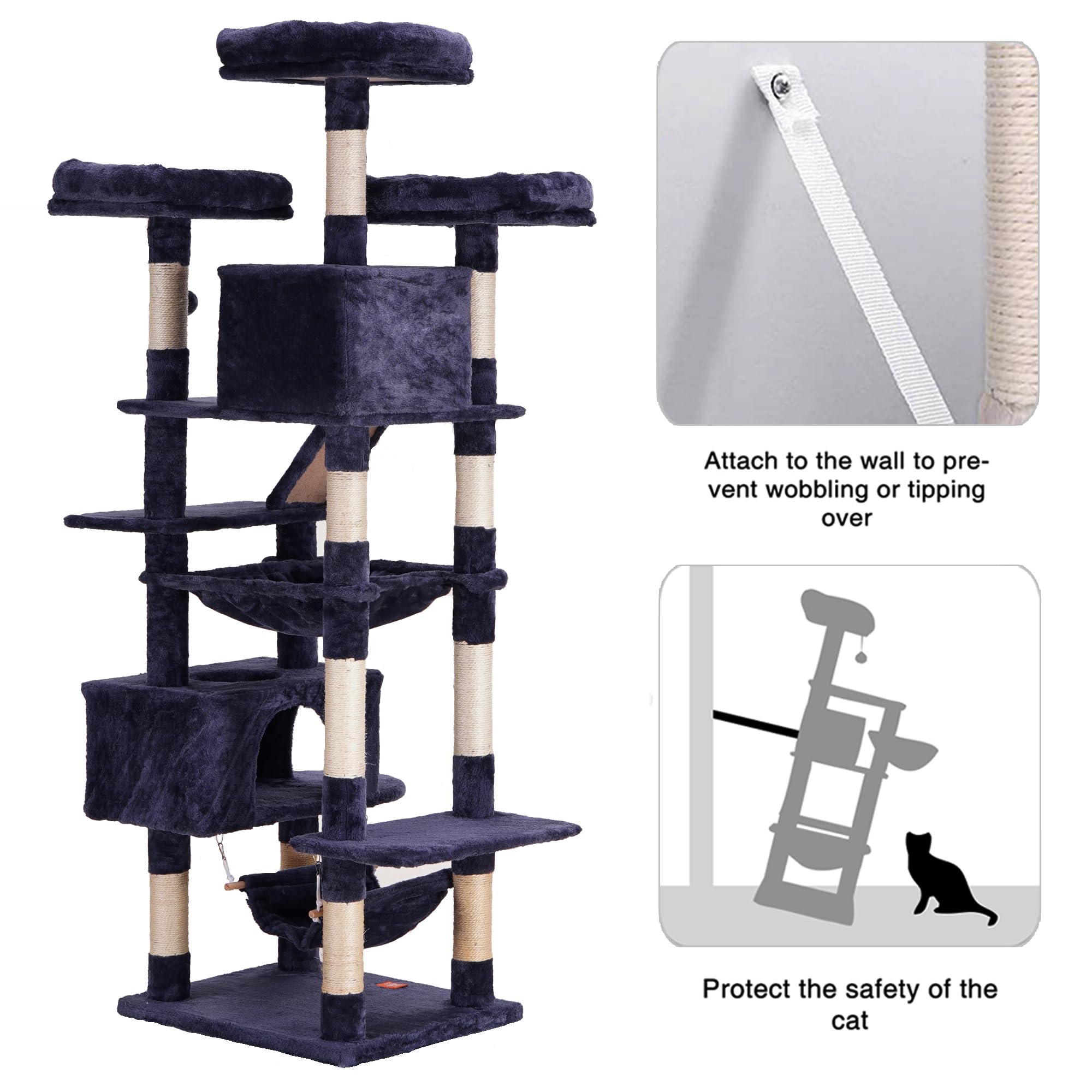 Heybly Cat Tree, 73 Inches Tall Cat Tower For Large Cats 20 Lbs Heavy Duty For Indoor Cats,Big Cat Furniture Condo For With Padd