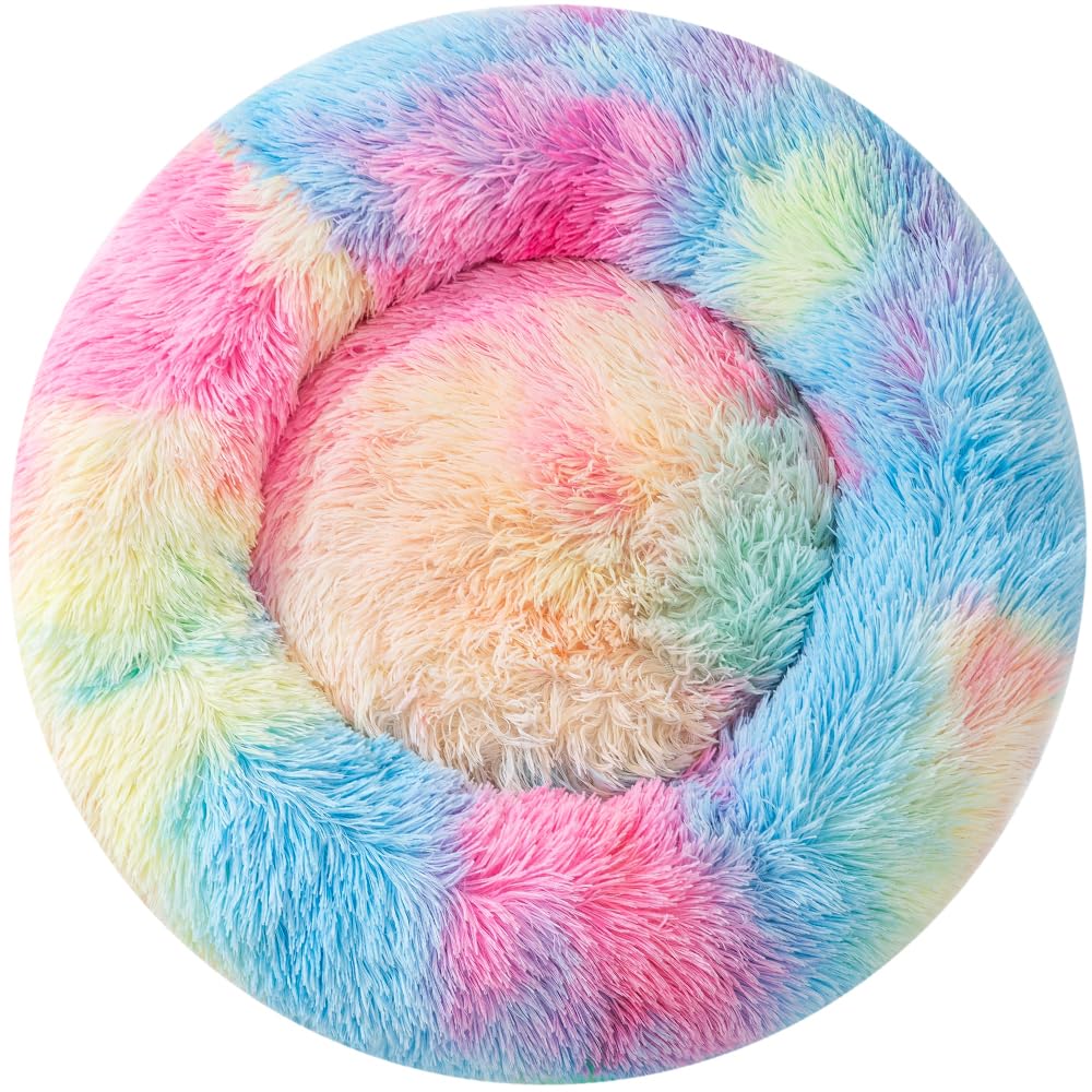 Small Cat Bed Nest Bed Dog Bed Round Bed Donut Rabbit Bed Pet Bed Small Kitten Bed Warm Fluffy Donut Bed Furry Cat For 3Kg Pet
