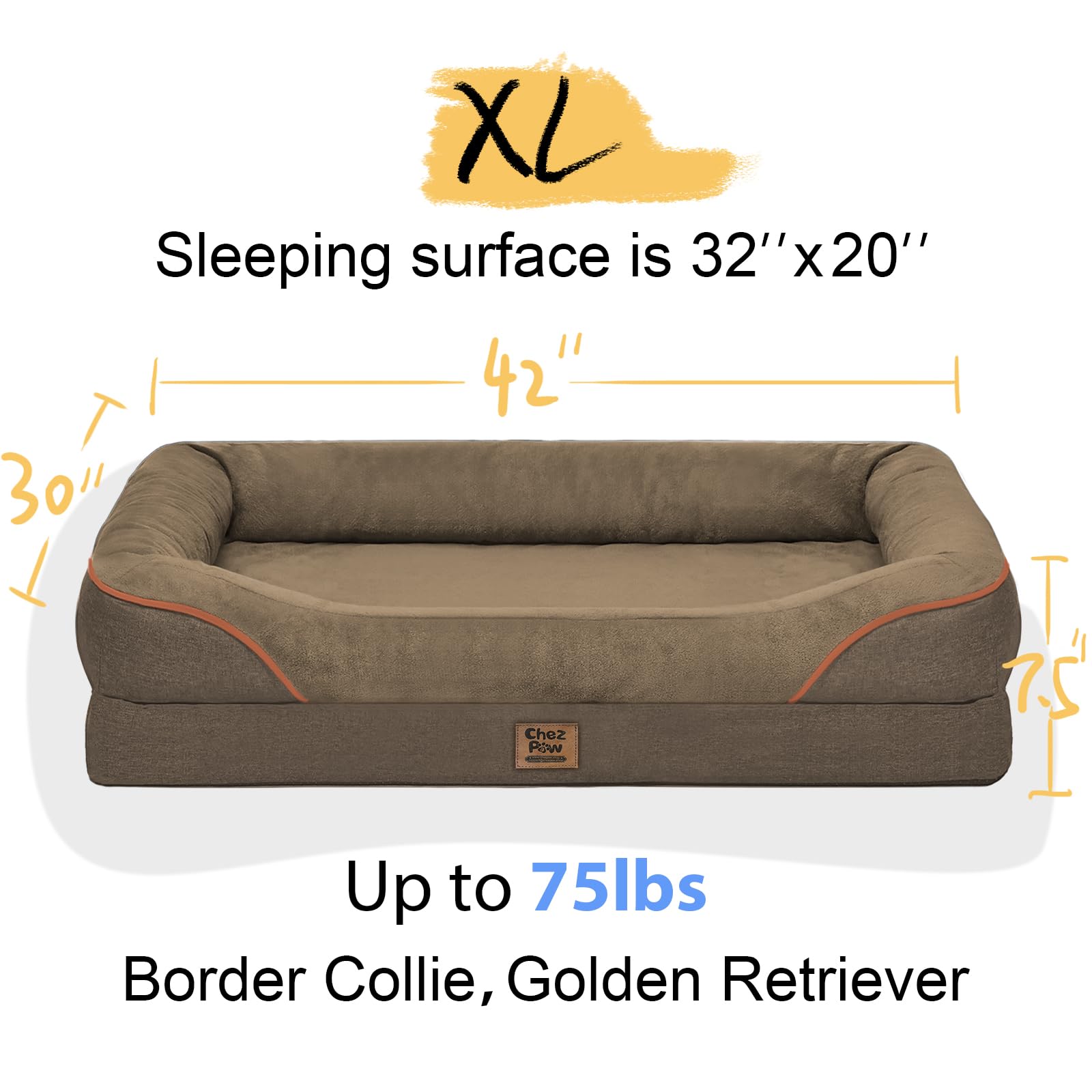 Orthopedic Xl Large Dog Bed - Removable Bolster & Waterproof Washable Cover For Pet Big Dogs Bed Extra Large Dog Beds With Foam