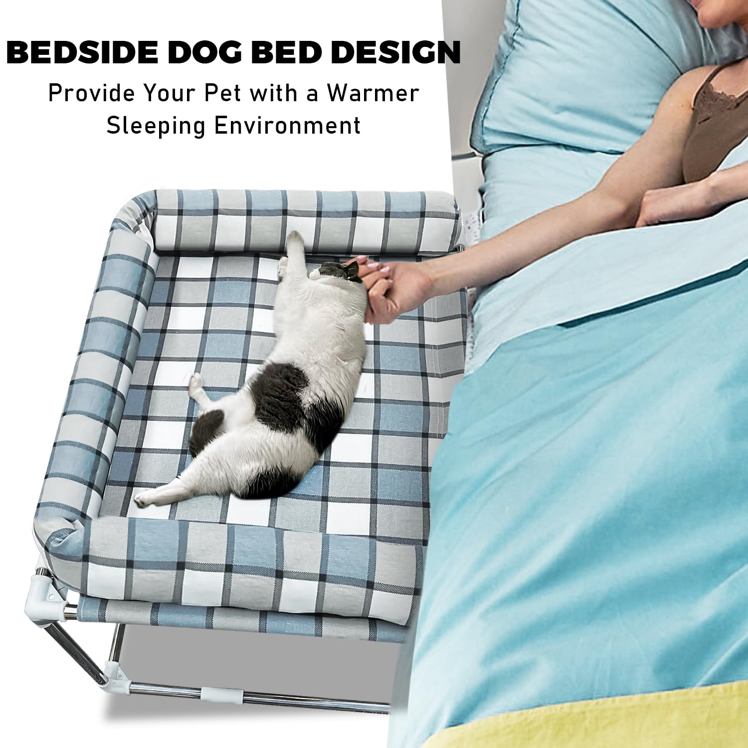 Bedside Cosleeper Pet Dog Bed - Dog Beds With Pillow Extension Attached To Human Bed Height Raised Pet Window Perch (34'' X 26''