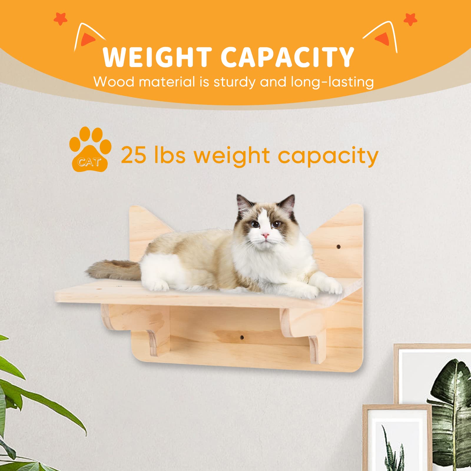 Cat Wall Shelves, Furniture Set, Shelves And Perches For Wall, Climbing Shelf Playground Scratching Post With 3 Steps Indoor Mou