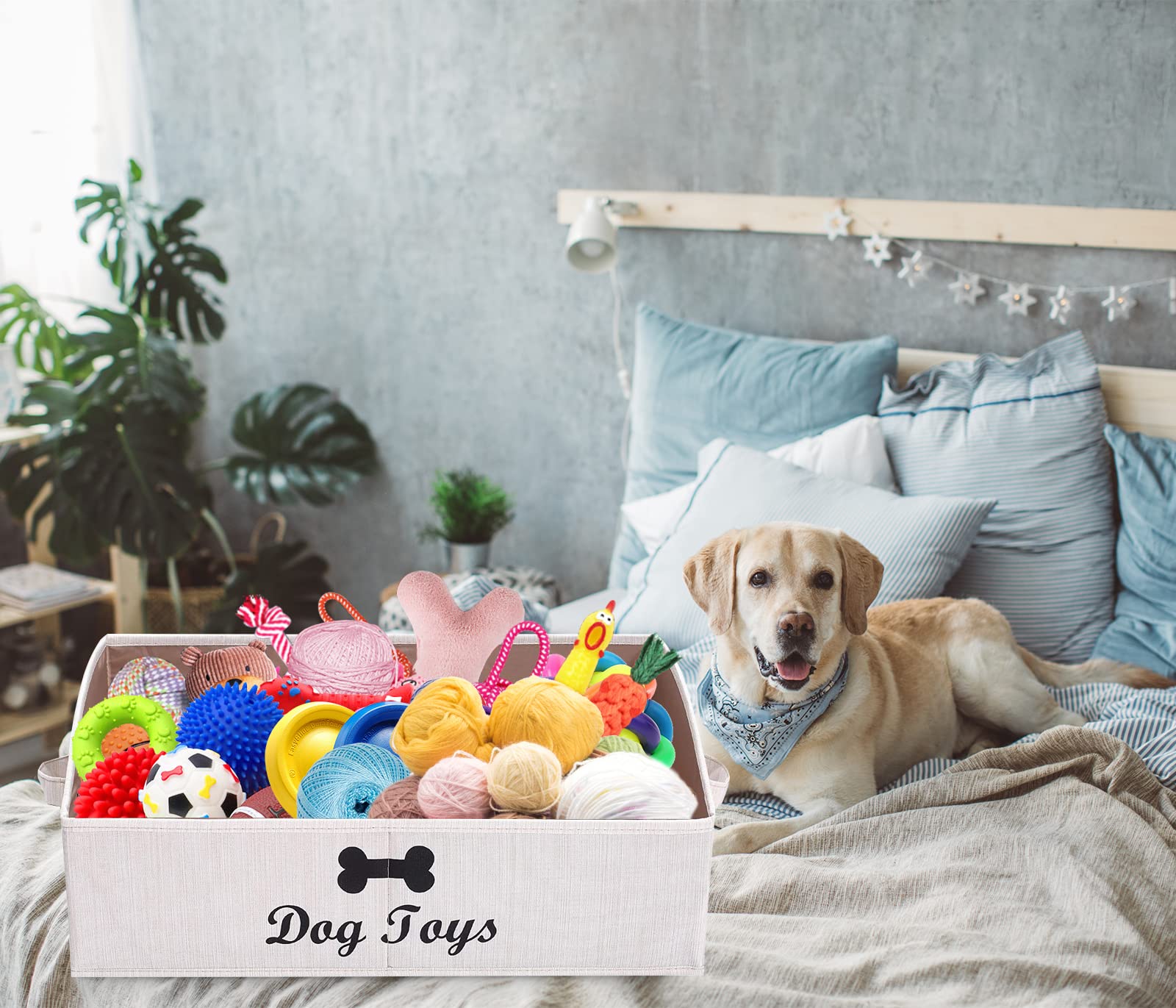 Brabtod Linen-Cotton Blend Dog Toy Basket And Dog Toy Box, Dog Toy Basket Storage - Perfect For Organizing Pet Toys, Blankets, L