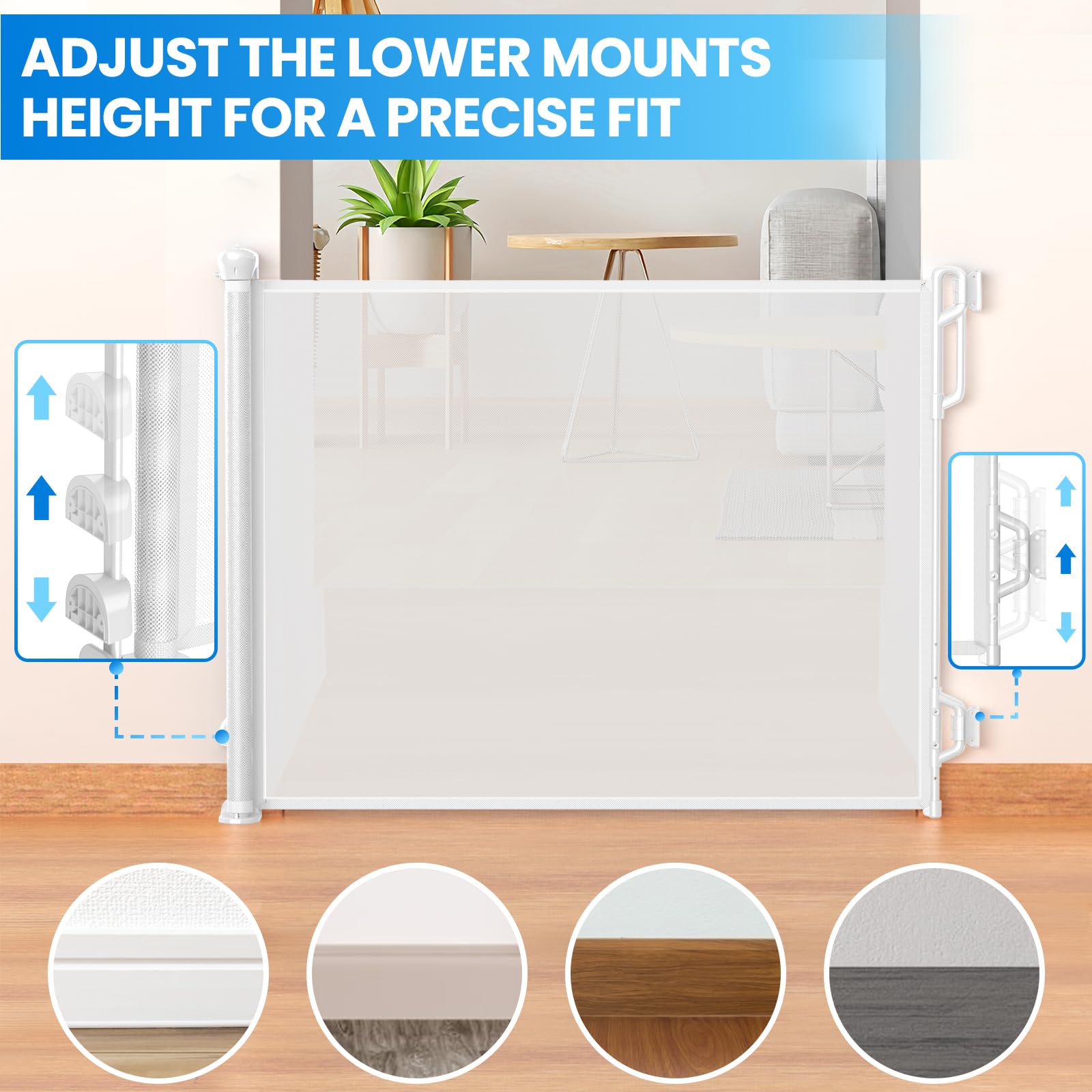 Spaceany Retractable Safety Baby Gate or Mesh Dog Gate,Durable Portable Mesh Retractable Gate,Easy to Use for Stairs, Doorways,
