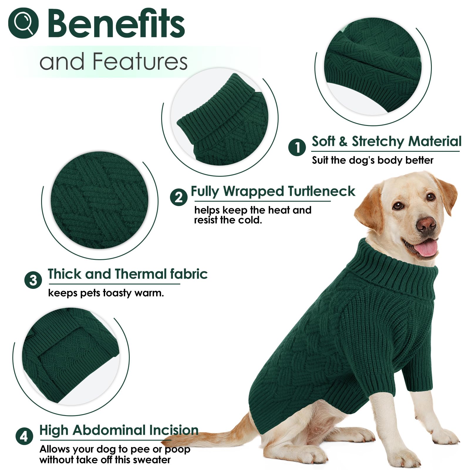 AOFITEE XXL Dog Sweater, Dog Sweaters for Large Dogs, Dog Christmas Sweater, Turtleneck Large Dog Sweater for Female Male, Solid