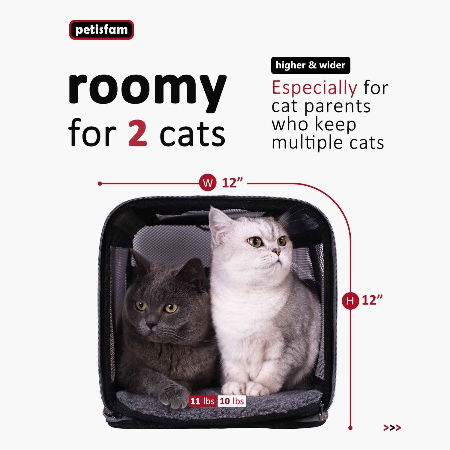 Soft Pet Carrier For Medium And Large Cats, 2 Kitties And Small Dogs (Large, Black W/Red Trim)