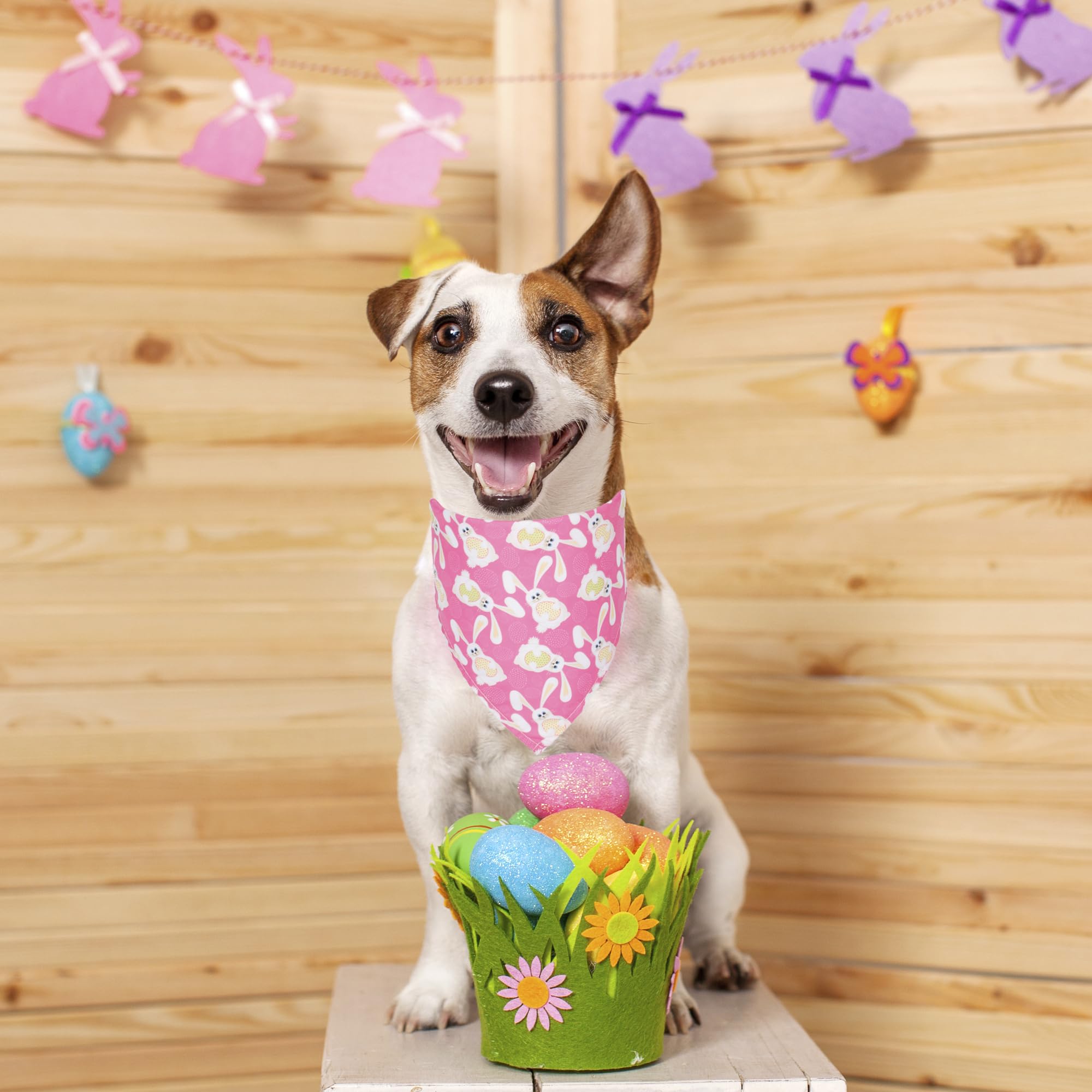 ADOGGYGO 4 Pack Easter Dog Bandana Triangle Dog Scarf Rabbit Easter Egg Pattern Pet Bandana for Medium Large Dogs Pets (Large)