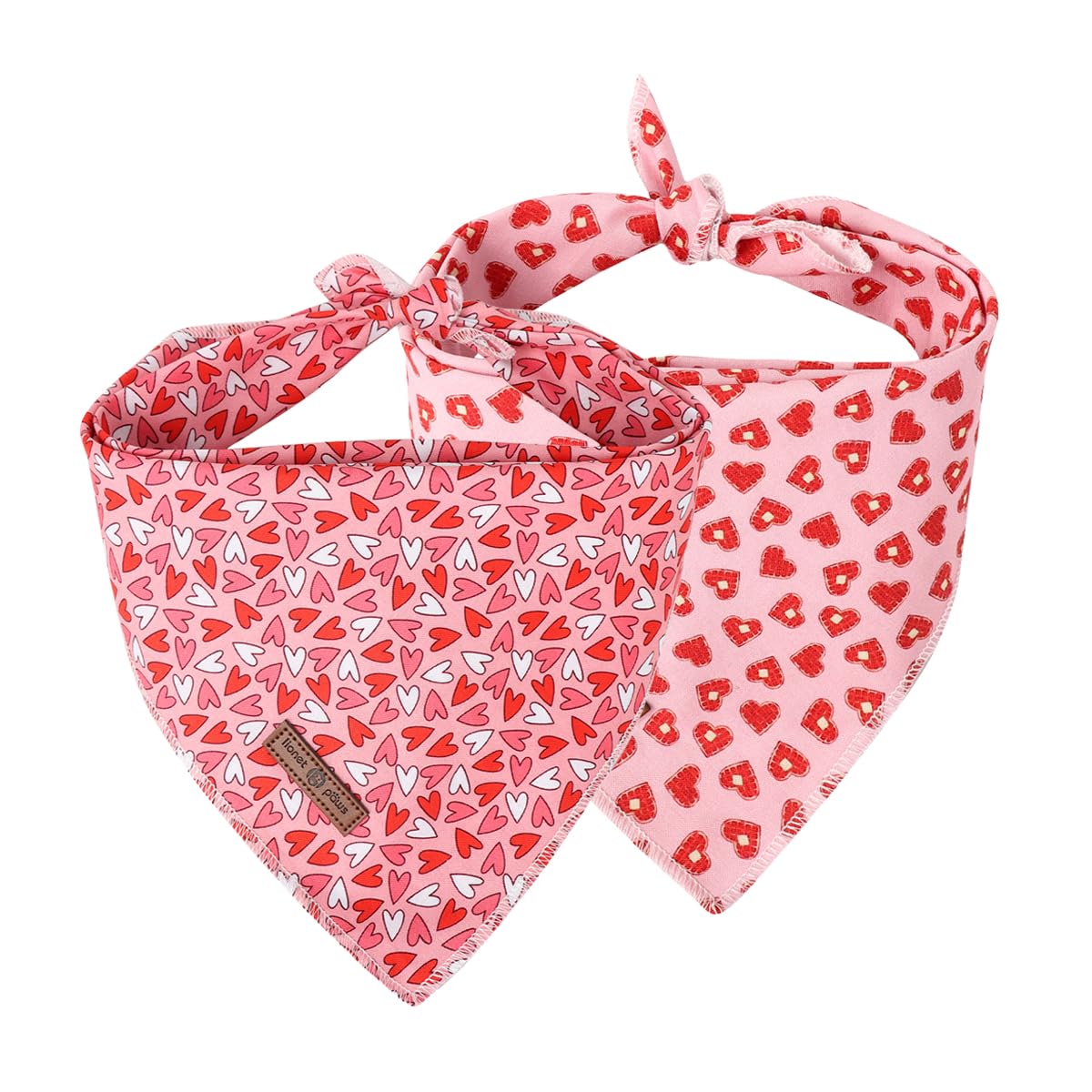 Lionet Paws Valentine'S Dog Bandanas 2 Pack, Pink Red Hearts Dog Kerchief,Adjustable Triangle Holiday Scarves For Medium Large D