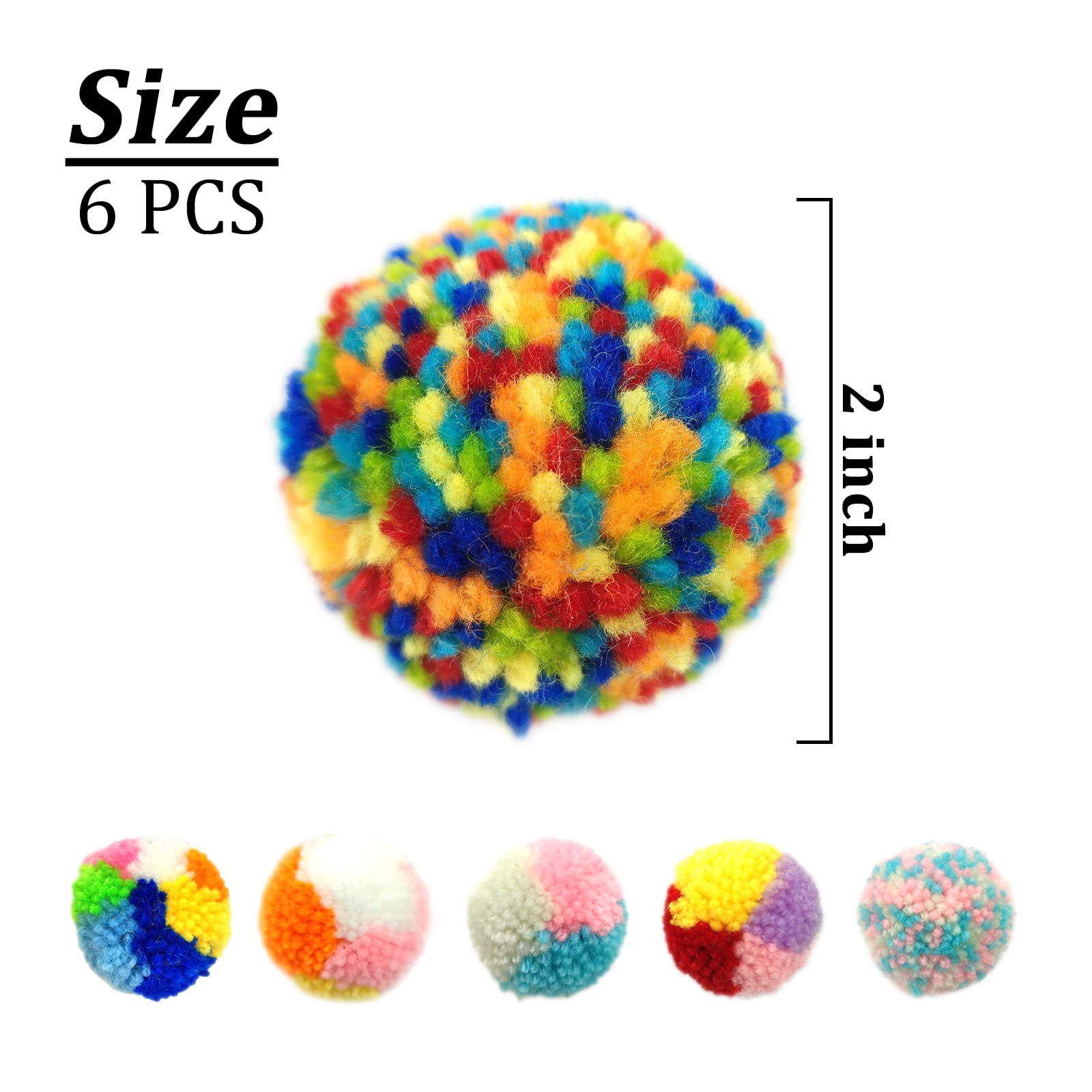 Andiker 6 Pcs Assorted Color Cat Ball Toys, Woolen Yarn Puffs Cat Pom Pom Balls Interactive Kitten Chasing Toys