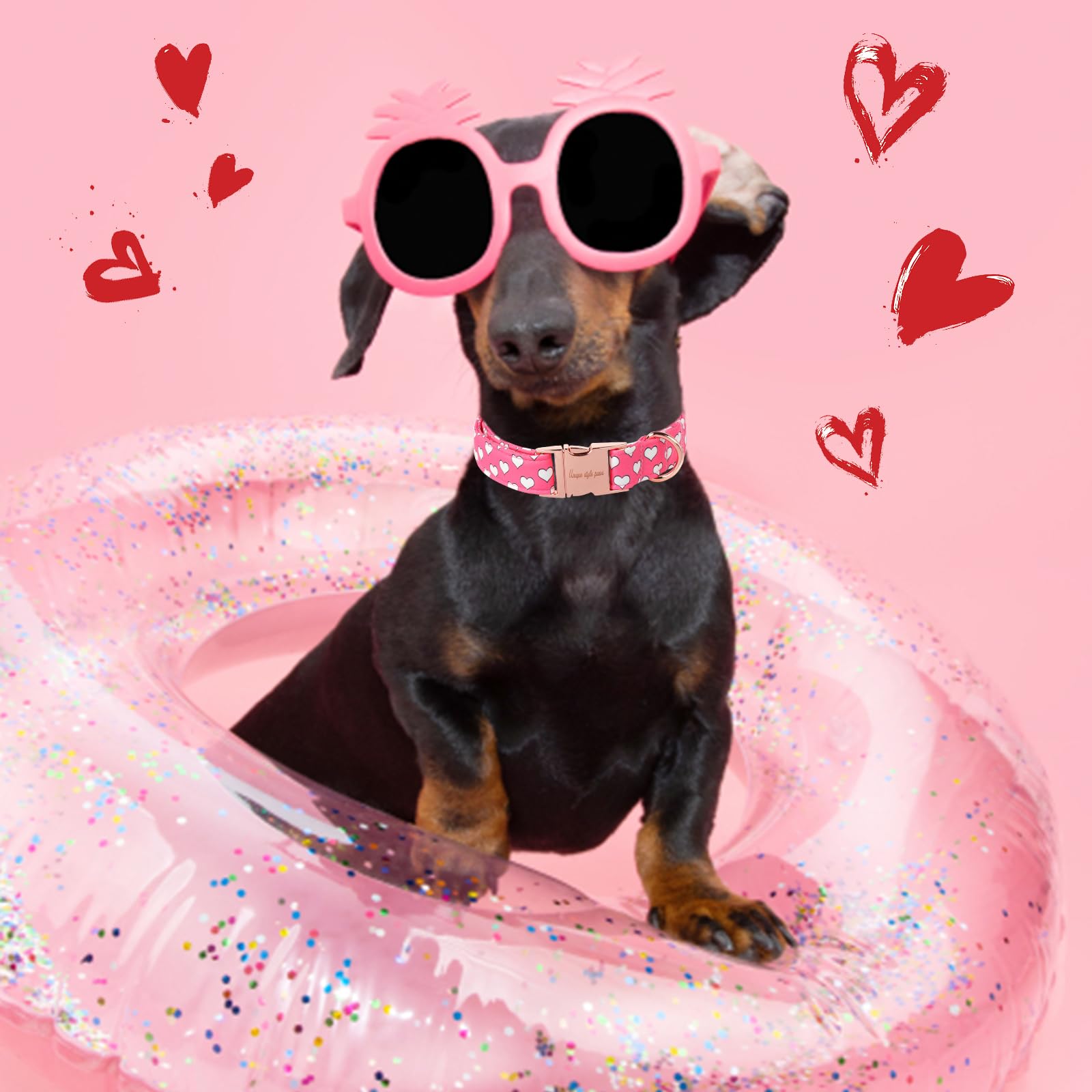 Unique Style Paws Dog Collar Metal Buckle Collar For Valentine'S Day Gift Pink Heart Love For Small Medium Large Boys Girls Dogs