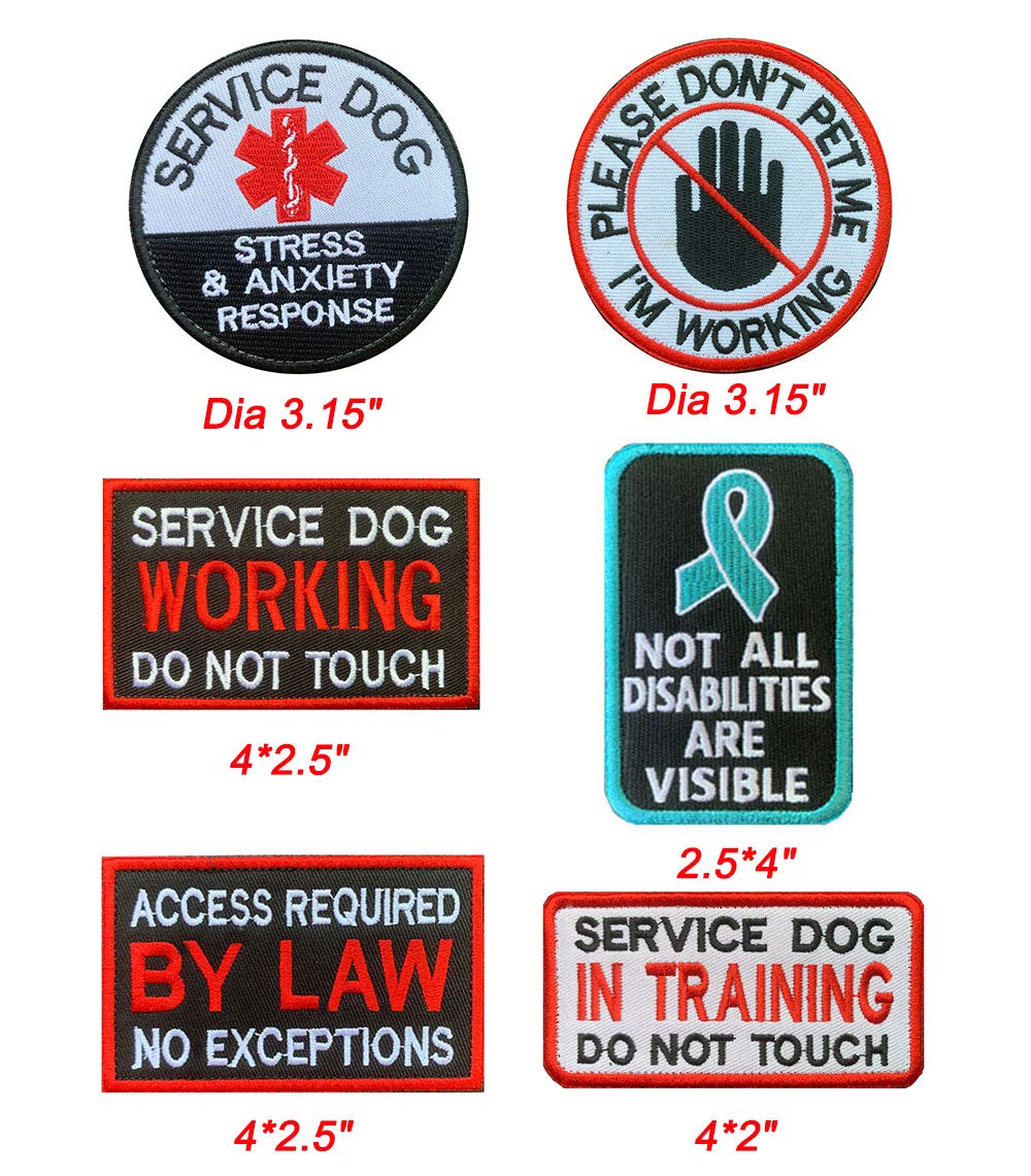 Antrix 6 Pcs Service Dog Working In Training Do Not Touch Pet Stress & Anxiety Response Access Required By Law No Exceptions Tactical Hook & Loop Emblem Badge Patch For Medium And Large Dogs Harness