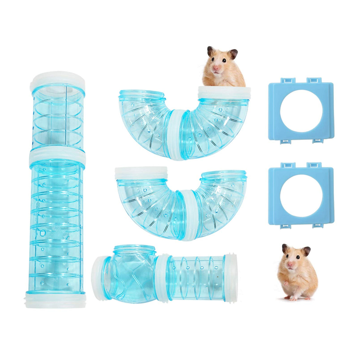 Wishlotus Hamster Tubes With 2 Pipe Connection Plates, Adventure External Pipe Set Creative Transparent Diy Connection Tunnel Track To Expand Space Hamster Cage Accessories Hamster Toys (Blue)