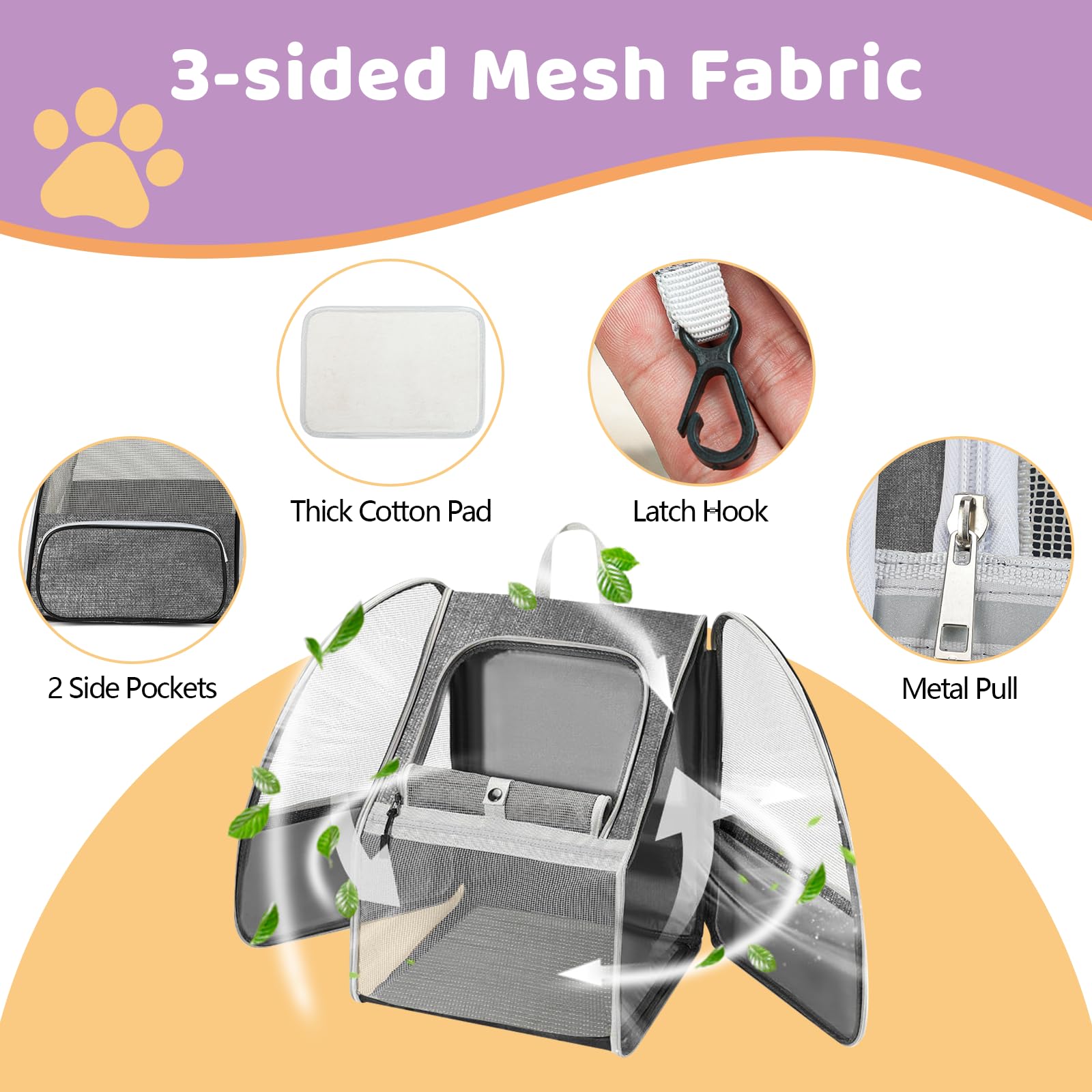 Cat Backpack Carrier Large Pet Backpack For Small Dog Medium Cat Puppy Kitten Bunny Up To 15Lbs, Ventilated Mesh Dog Collapsible
