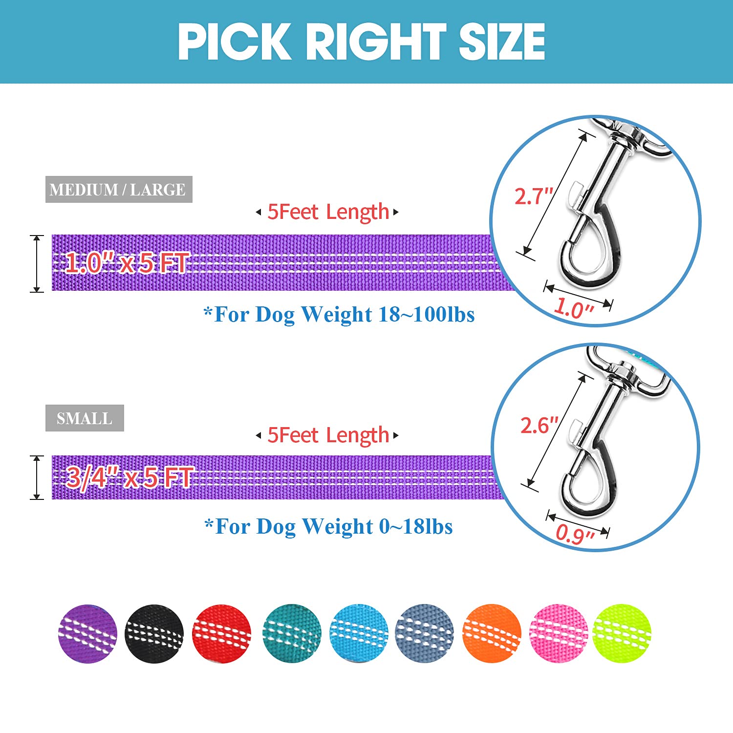 Baapet Two Handle Dog Leash, Dual Soft Padded Handles With Traffic Control Handle Leash For Small Medium Or Large Dogs (1.0'' X