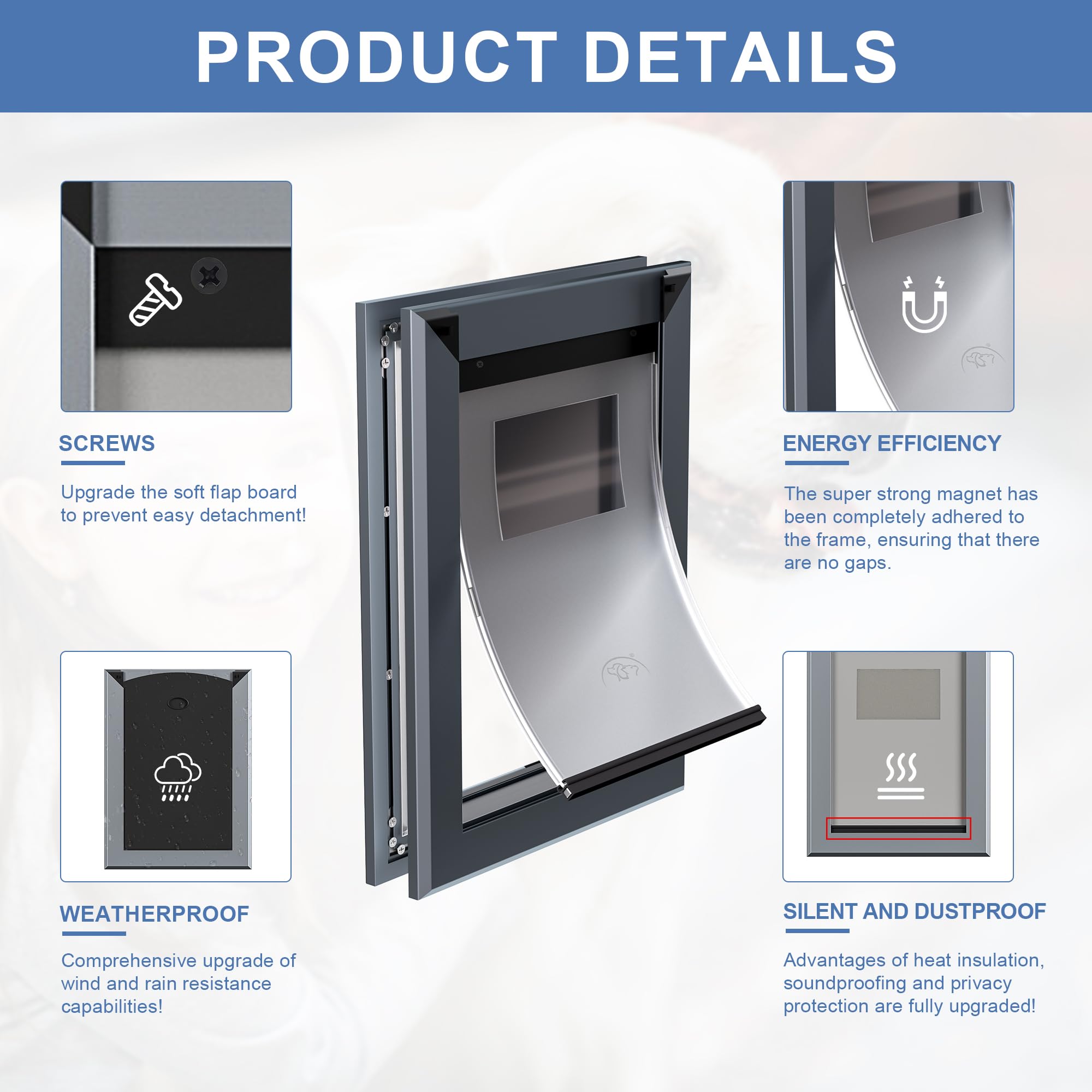 Mavricflex Heavy Duty Doggy Door With Sliding Lock Panel, Aluminum Large Dog Door With Magnetic Double Flaps Dog Door For Large