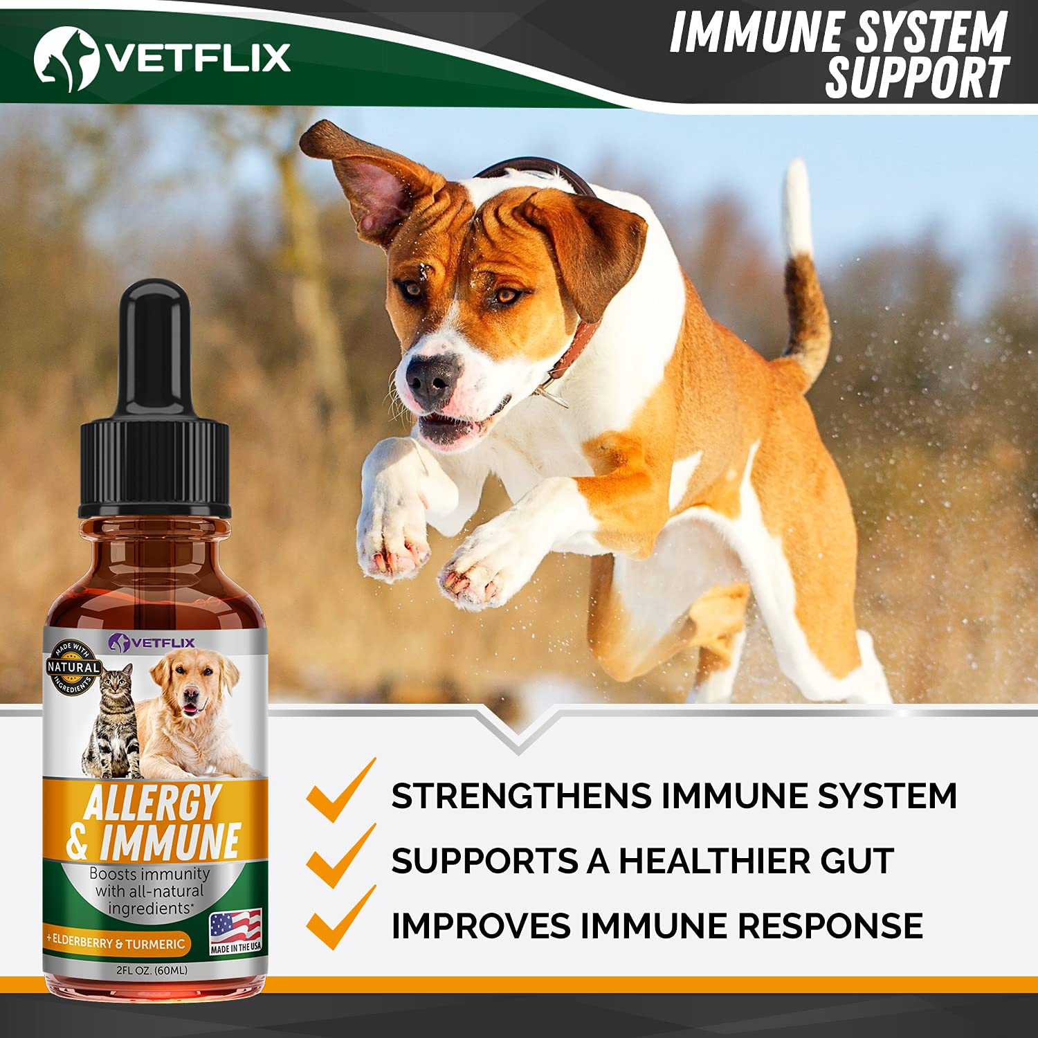 Allergy Immune Anti Itch & Hot Spots - Made in USA Natural Pet Supplement for Cat & Dog Allergy Relief with Turmeric & Milk This