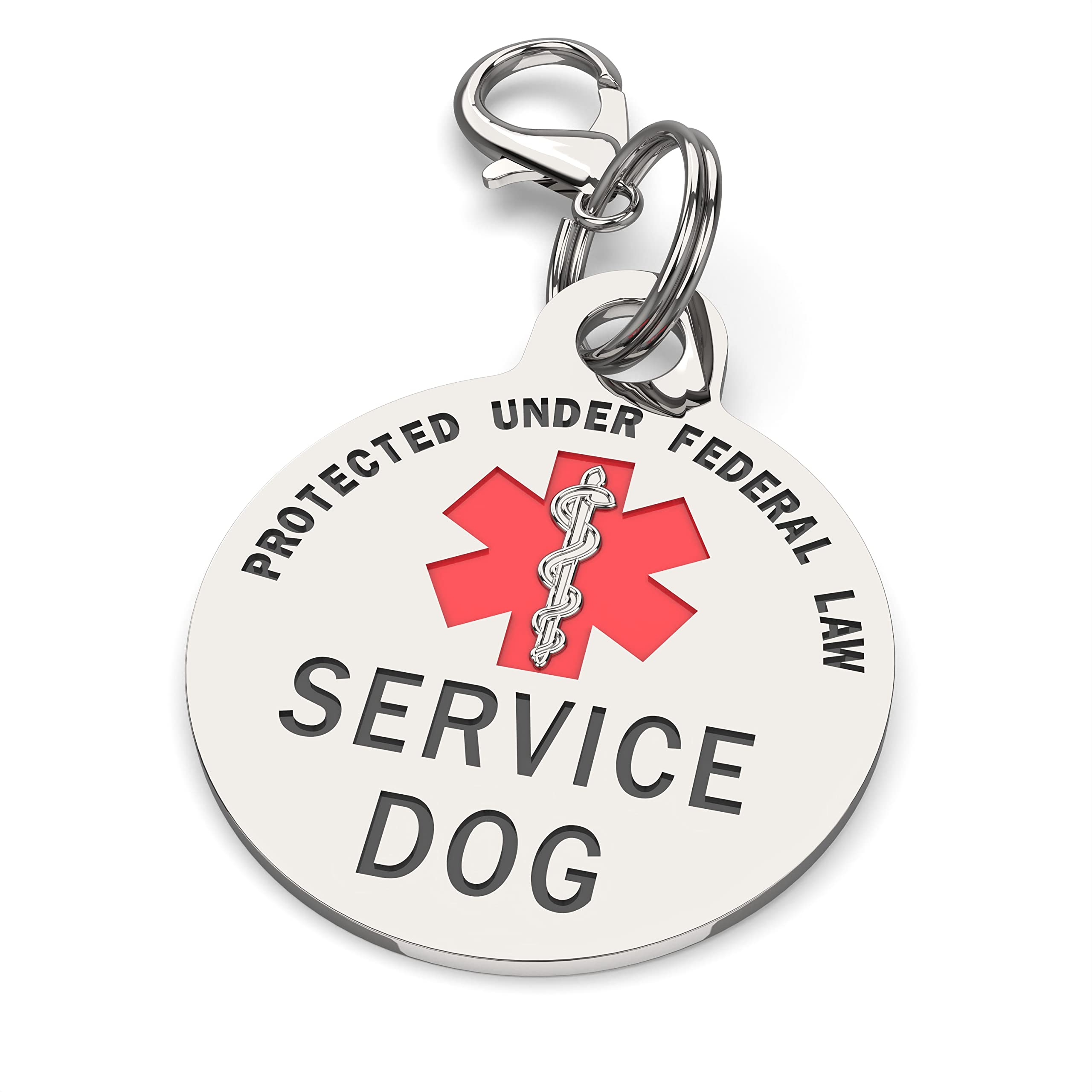 Service Dog Tag Small Breed Premium Double Sided Dog Identification .999 Inch Engraved -Bold Protected Under Federal Law With Medical Alert Symbol Easily Attach To Collar Harness And Service Dog Vest