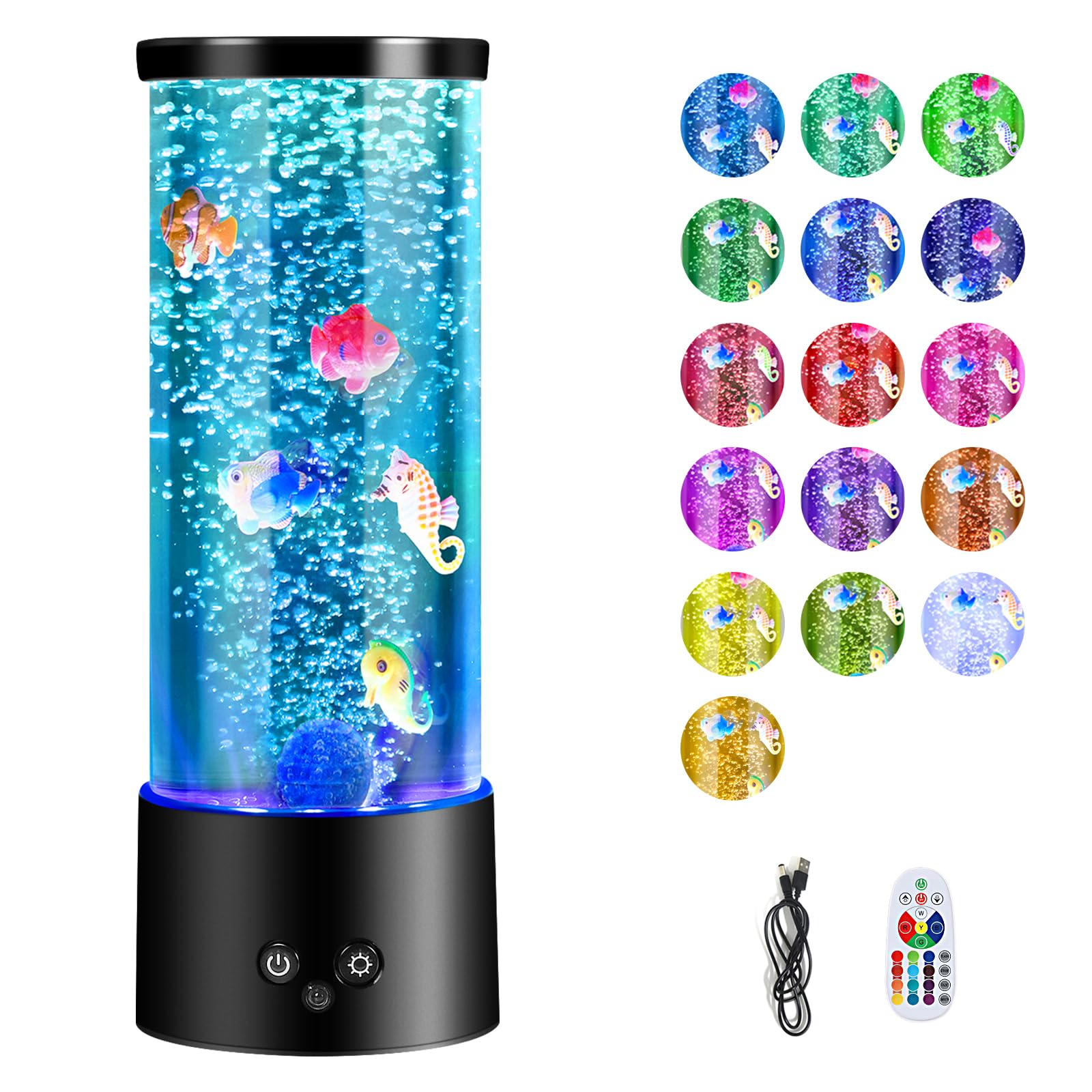 Bubble Fish Lamp, 17 Colors Aquarium Liquid Motion Lamps Sensory Bubble Tube Lamp, Artificial Fish Tank Tabletop Night Light for