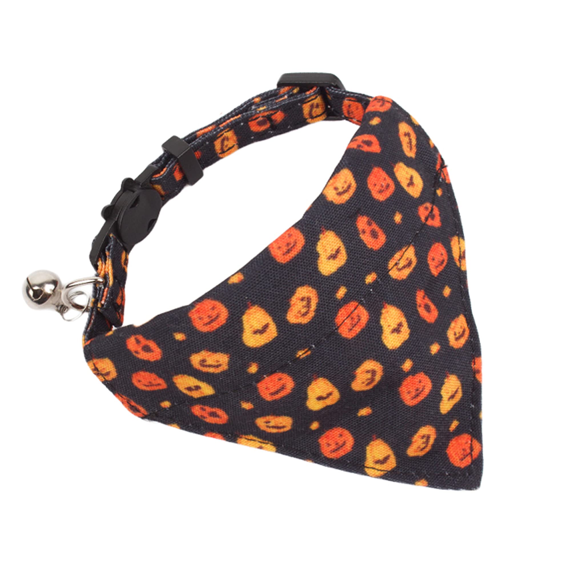 Adoggygo Halloween Cat Collars Breakaway With Bell, 2 Pack Adjustable Cat Collar With Removable Bandana, Pumpkin Pattern Cat Ban
